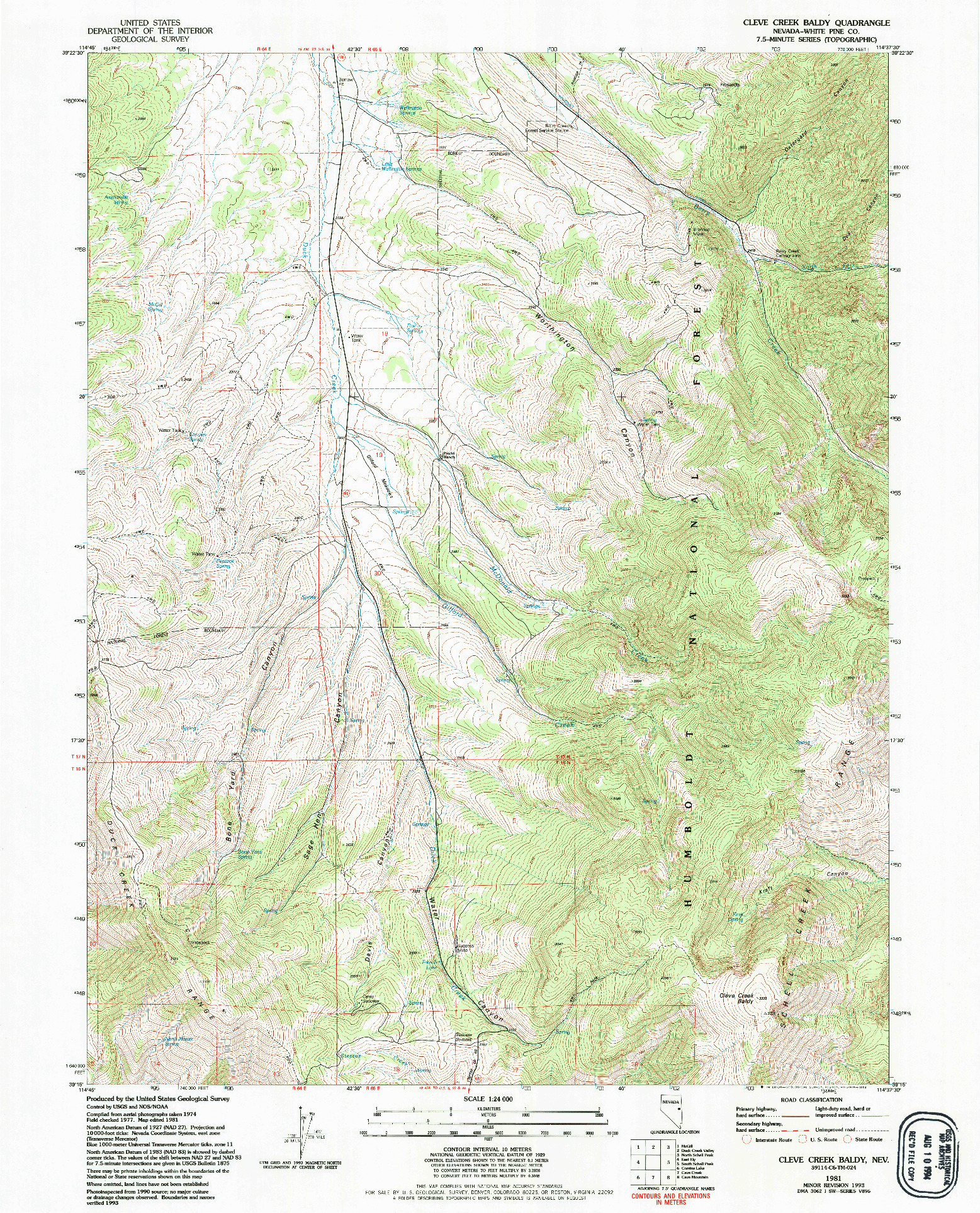 USGS 1:24000-SCALE QUADRANGLE FOR CLEVE CREEK BALDY, NV 1981