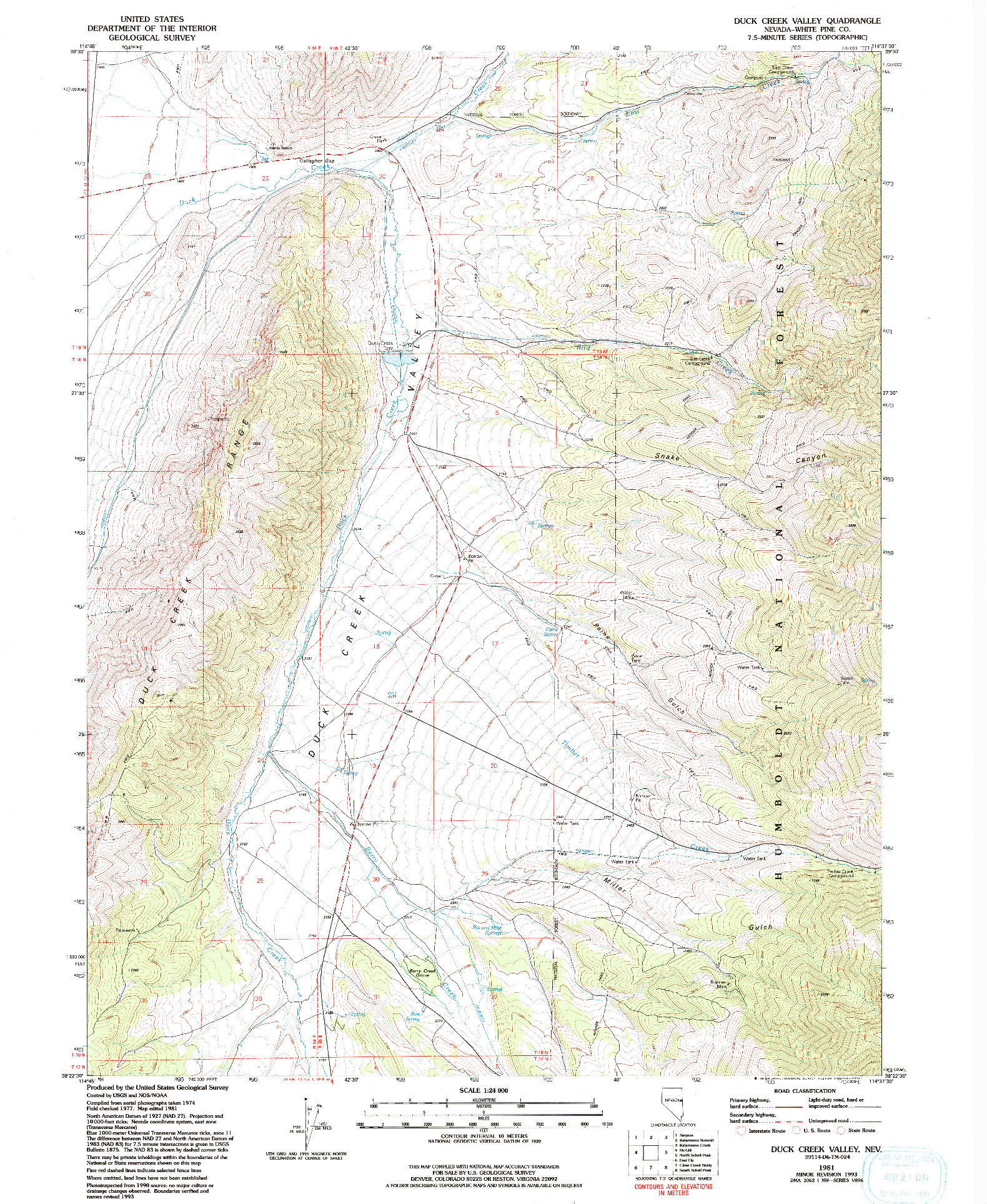 USGS 1:24000-SCALE QUADRANGLE FOR DUCK CREEK VALLEY, NV 1981