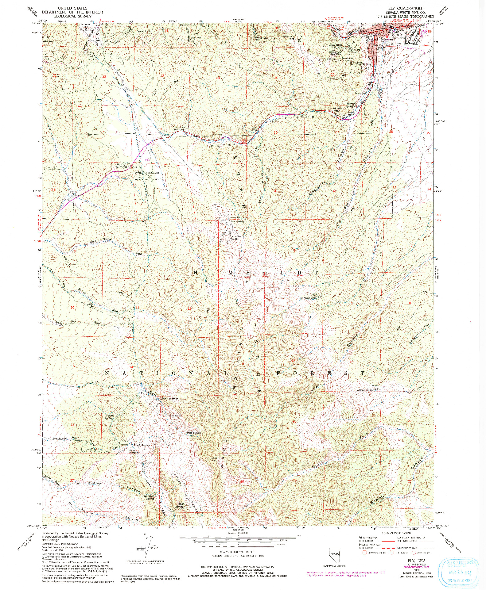 USGS 1:24000-SCALE QUADRANGLE FOR ELY, NV 1958
