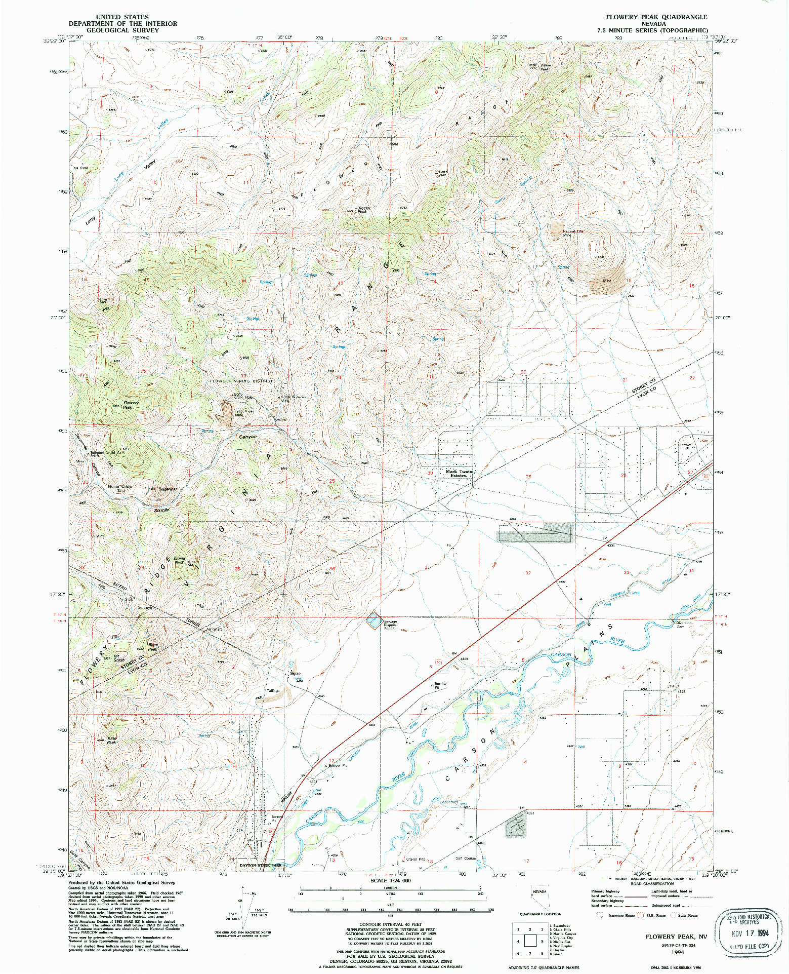 USGS 1:24000-SCALE QUADRANGLE FOR FLOWERY PEAK, NV 1994