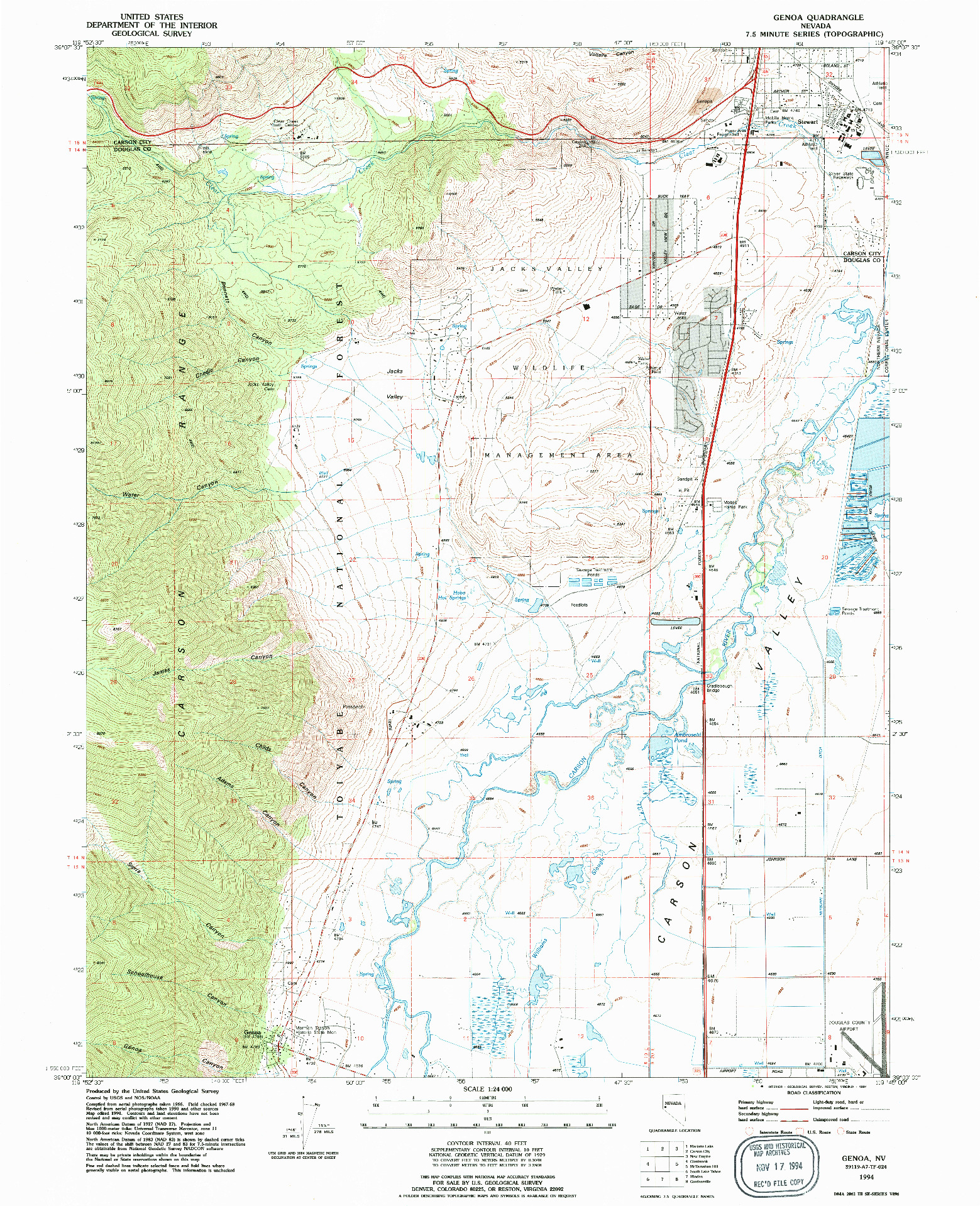 USGS 1:24000-SCALE QUADRANGLE FOR GENOA, NV 1994
