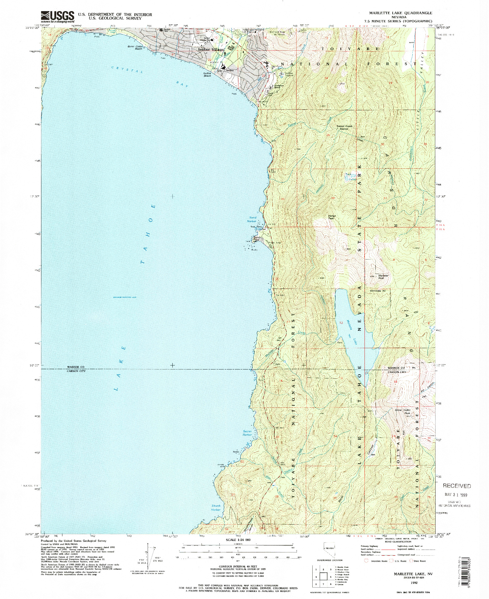 USGS 1:24000-SCALE QUADRANGLE FOR MARLETTE LAKE, NV 1992