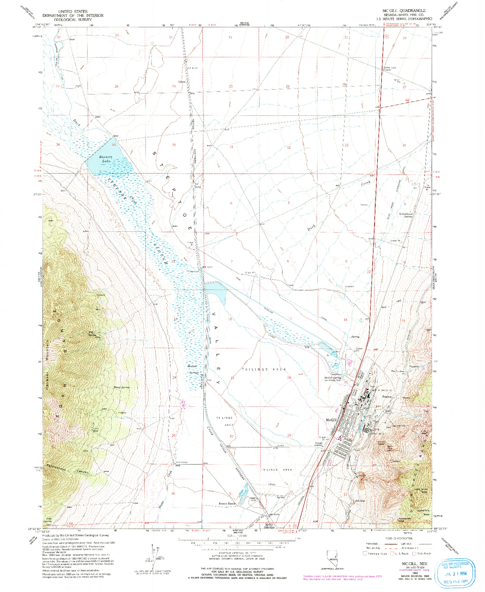 USGS 1:24000-SCALE QUADRANGLE FOR MCGILL, NV 1958