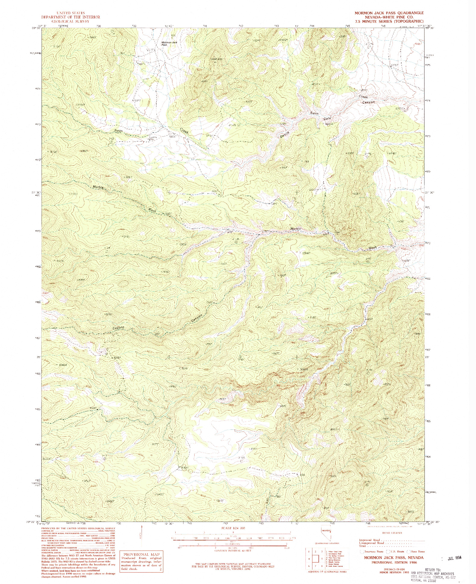 USGS 1:24000-SCALE QUADRANGLE FOR MORMON JACK PASS, NV 1986