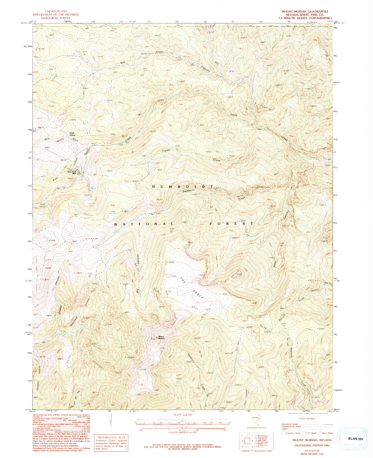 USGS 1:24000-SCALE QUADRANGLE FOR MOUNT MORIAH, NV 1986