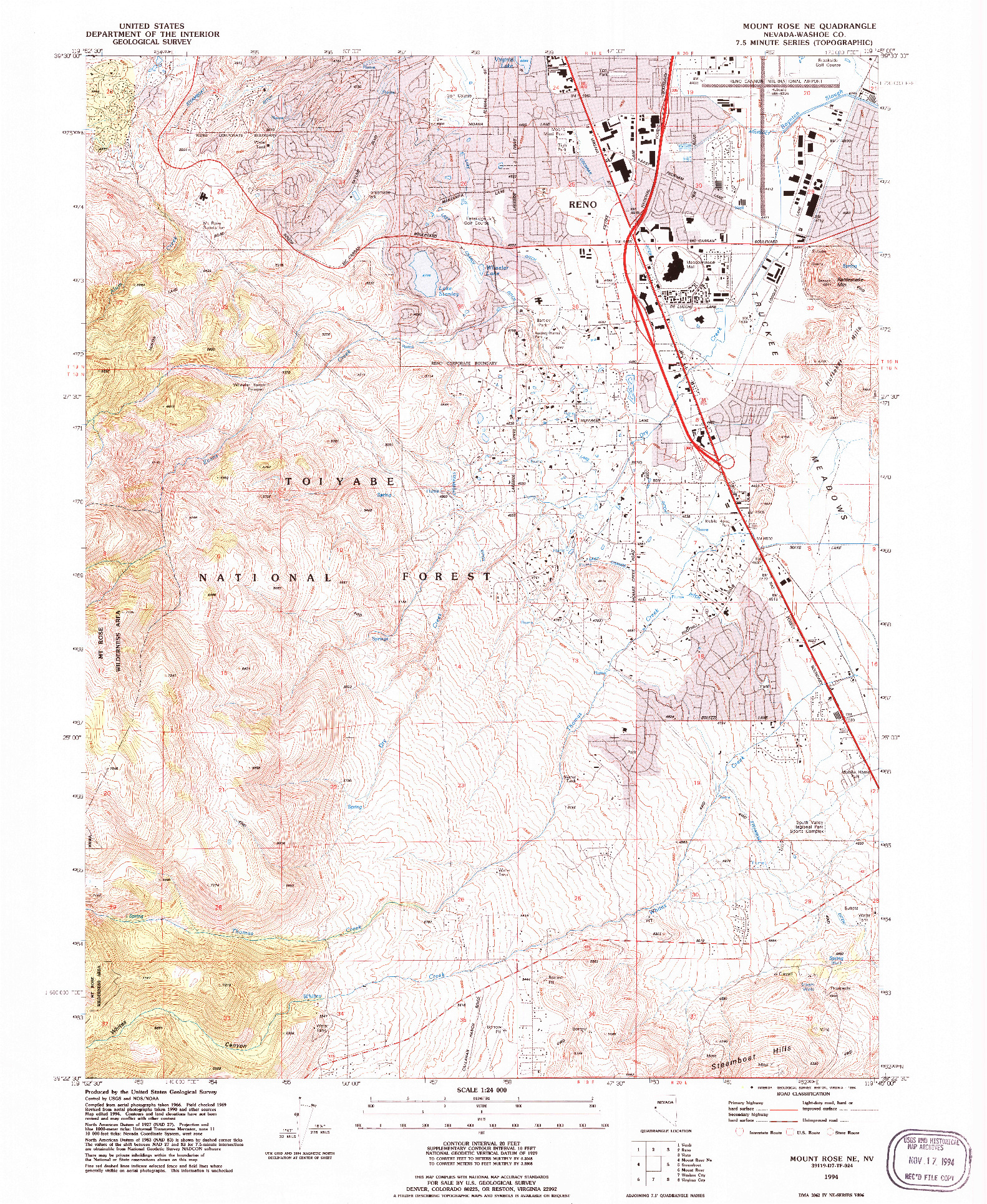 USGS 1:24000-SCALE QUADRANGLE FOR MOUNT ROSE NE, NV 1994