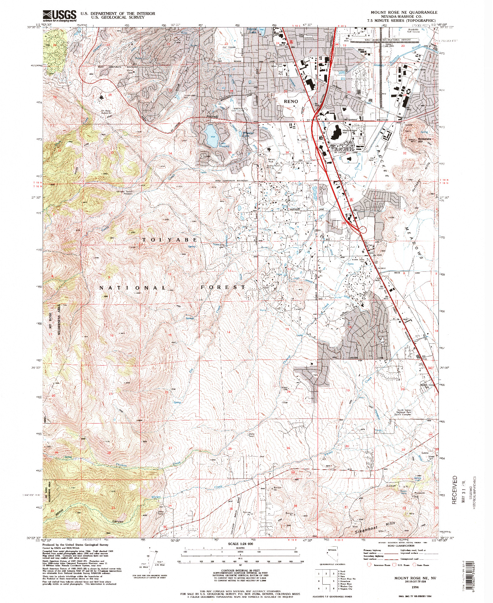 USGS 1:24000-SCALE QUADRANGLE FOR MOUNT ROSE NE, NV 1994