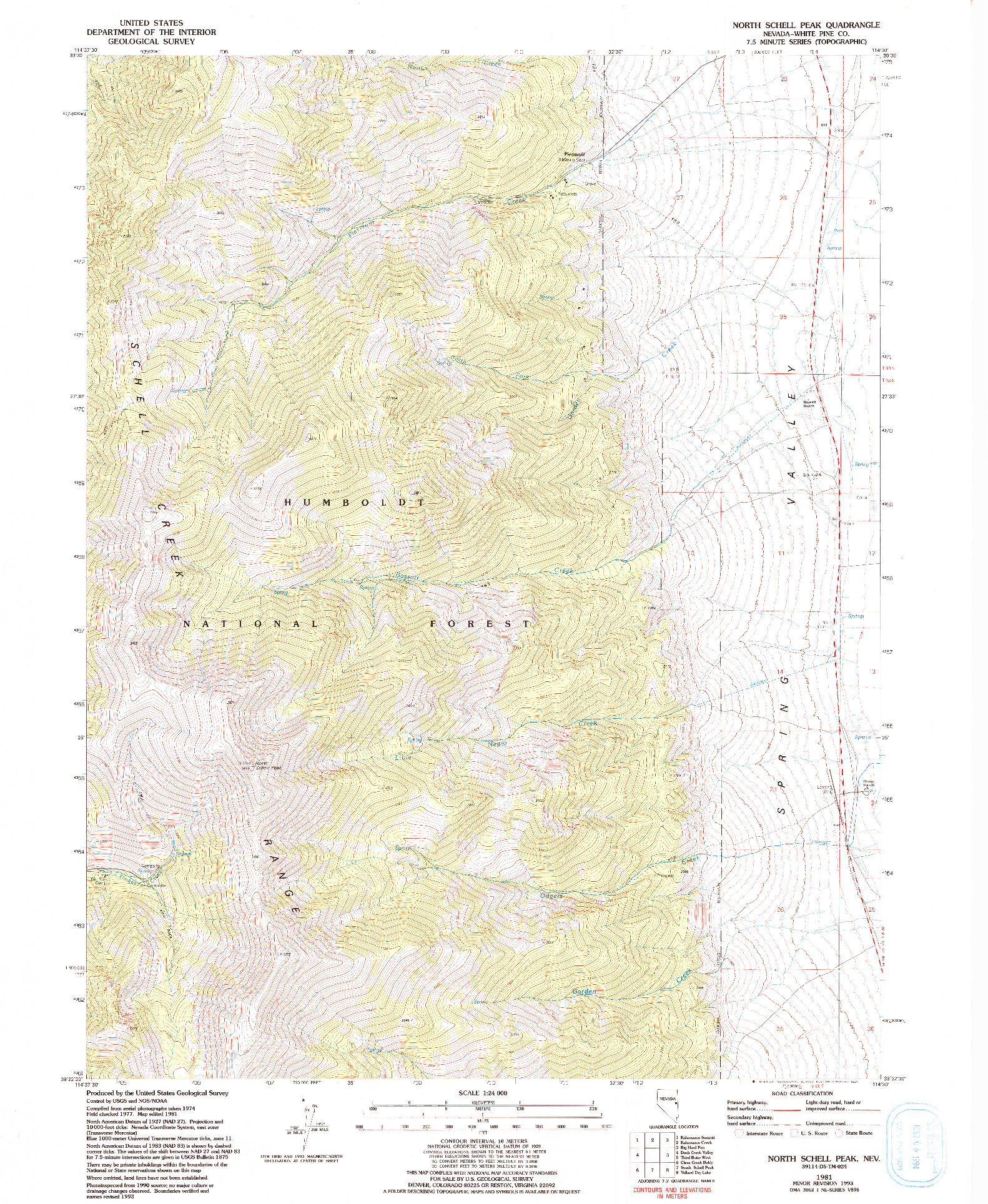 USGS 1:24000-SCALE QUADRANGLE FOR NORTH SCHELL PEAK, NV 1981