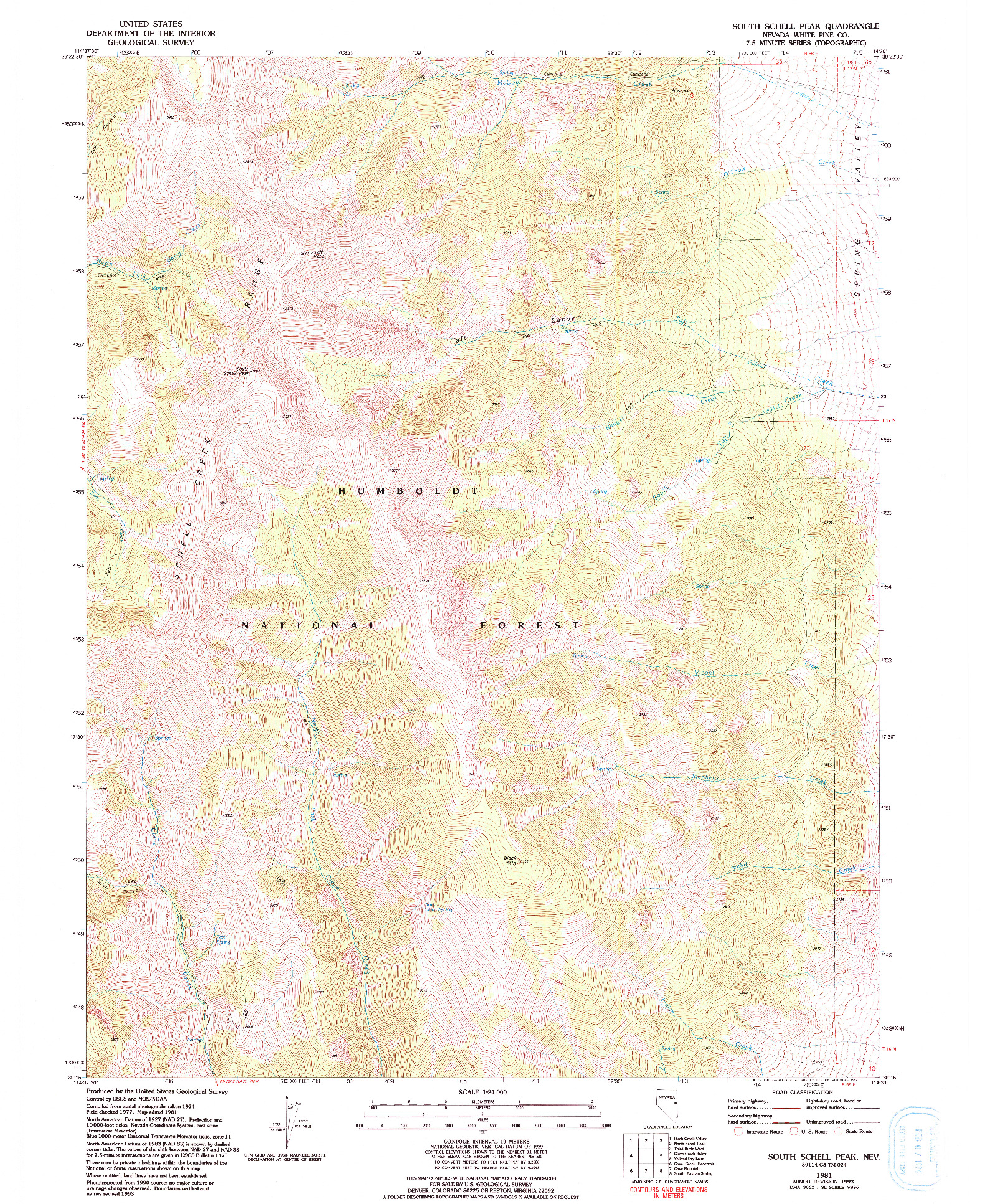 USGS 1:24000-SCALE QUADRANGLE FOR SOUTH SCHELL PEAK, NV 1981