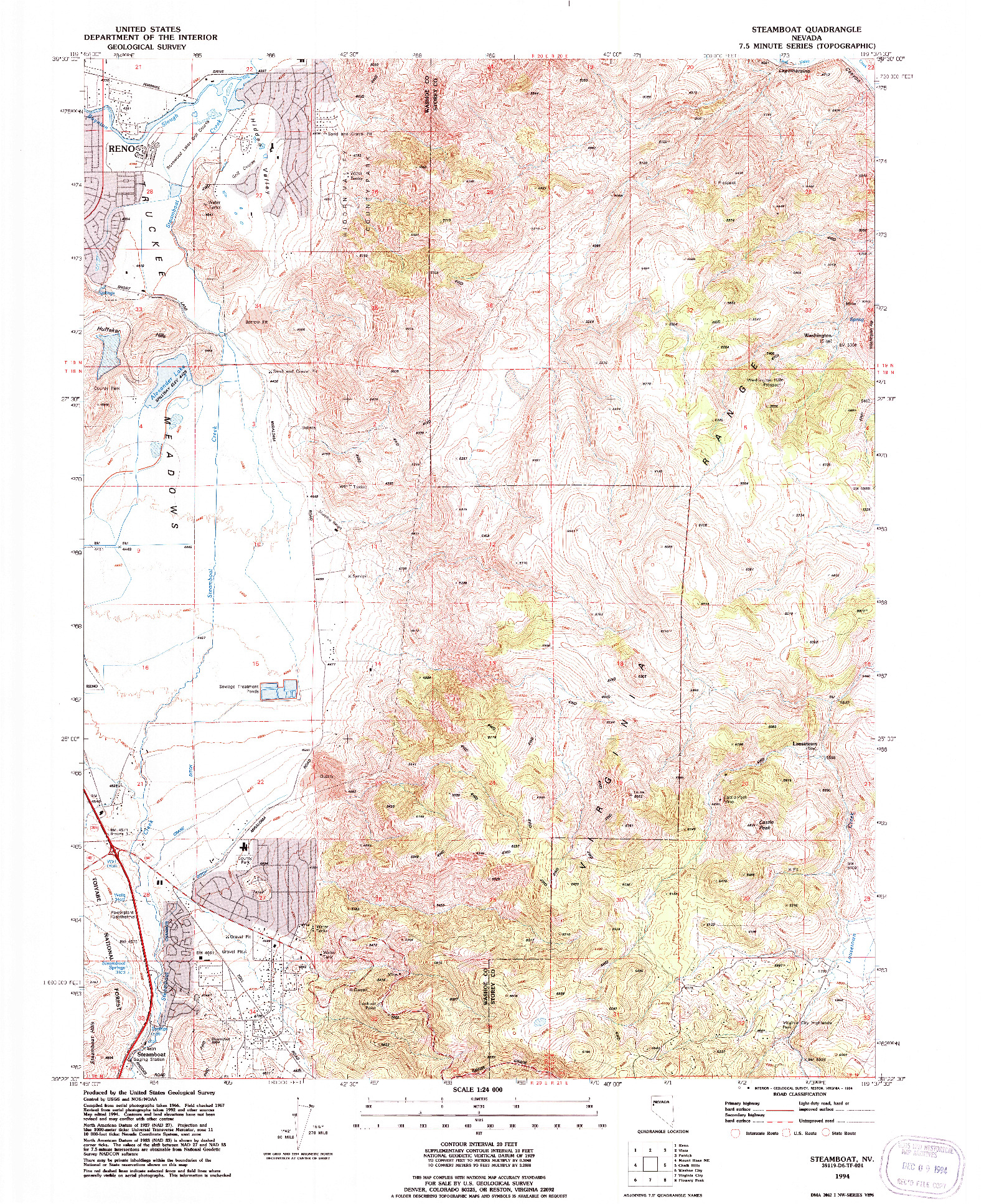 USGS 1:24000-SCALE QUADRANGLE FOR STEAMBOAT, NV 1994