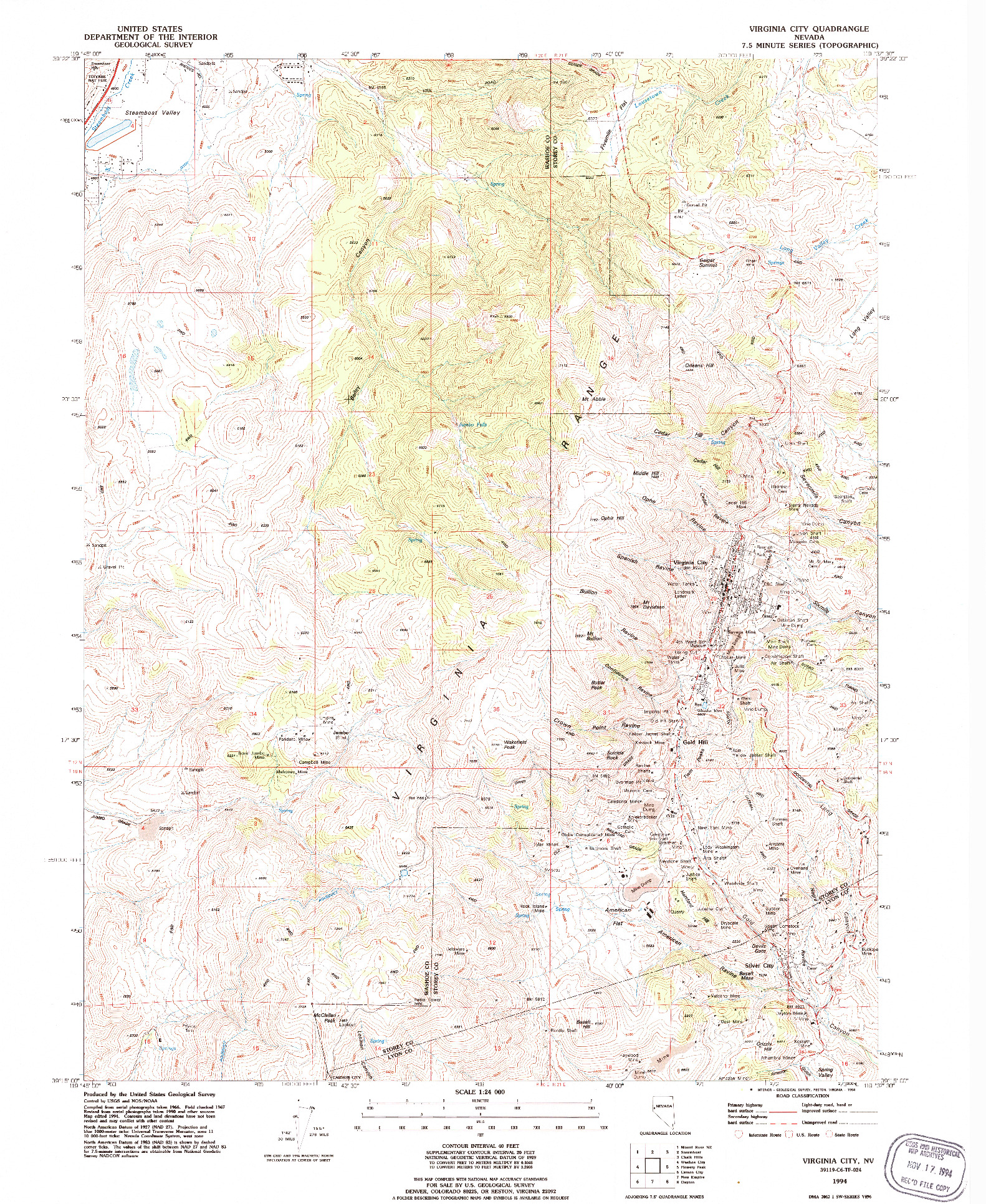 USGS 1:24000-SCALE QUADRANGLE FOR VIRGINIA CITY, NV 1994