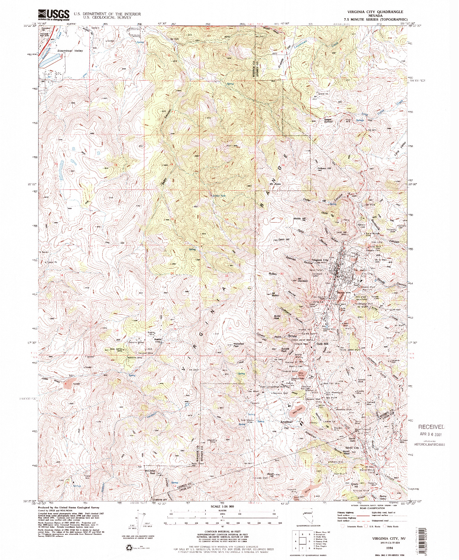 USGS 1:24000-SCALE QUADRANGLE FOR VIRGINIA CITY, NV 1994