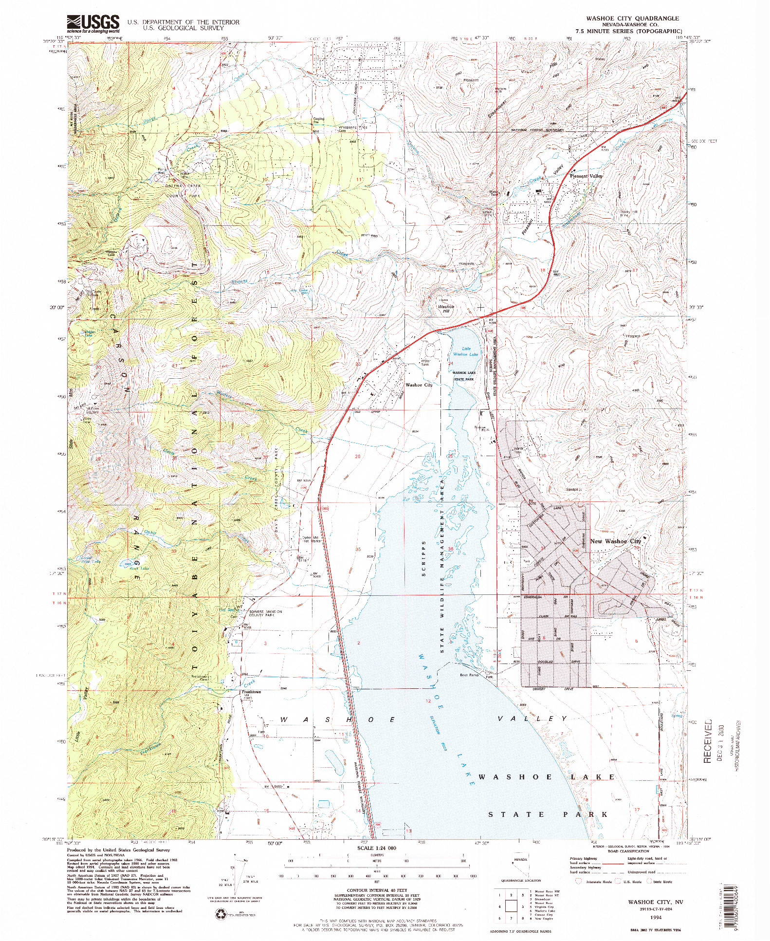 USGS 1:24000-SCALE QUADRANGLE FOR WASHOE CITY, NV 1994