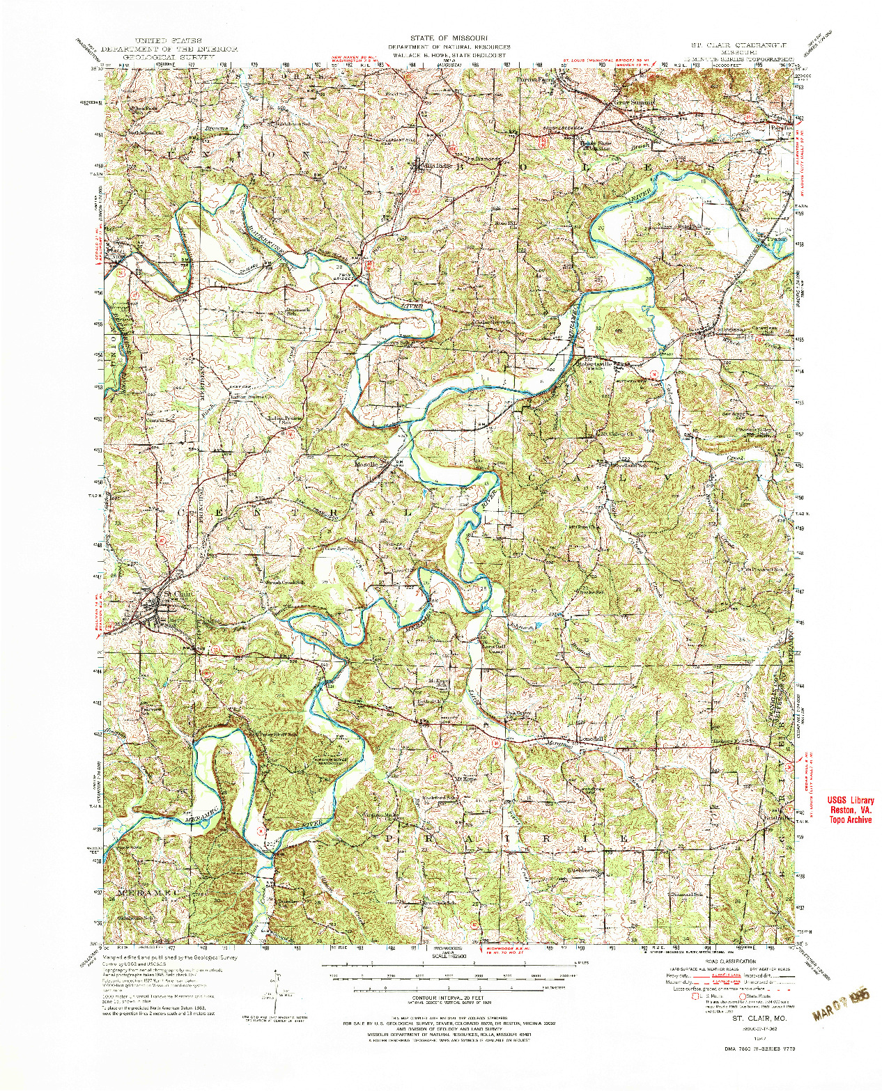 USGS 1:62500-SCALE QUADRANGLE FOR ST. CLAIR, MO 1947