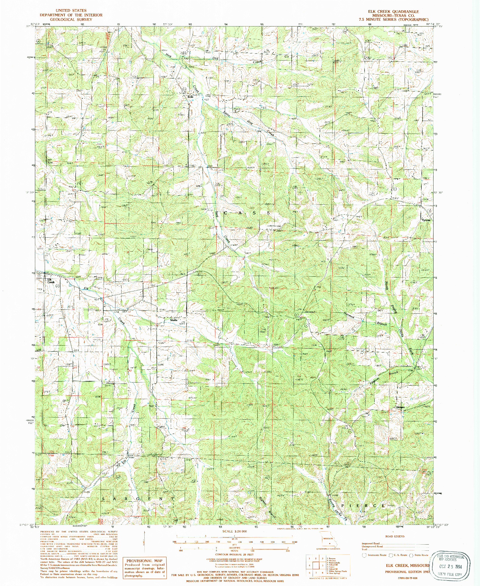 USGS 1:24000-SCALE QUADRANGLE FOR ELK CREEK, MO 1987