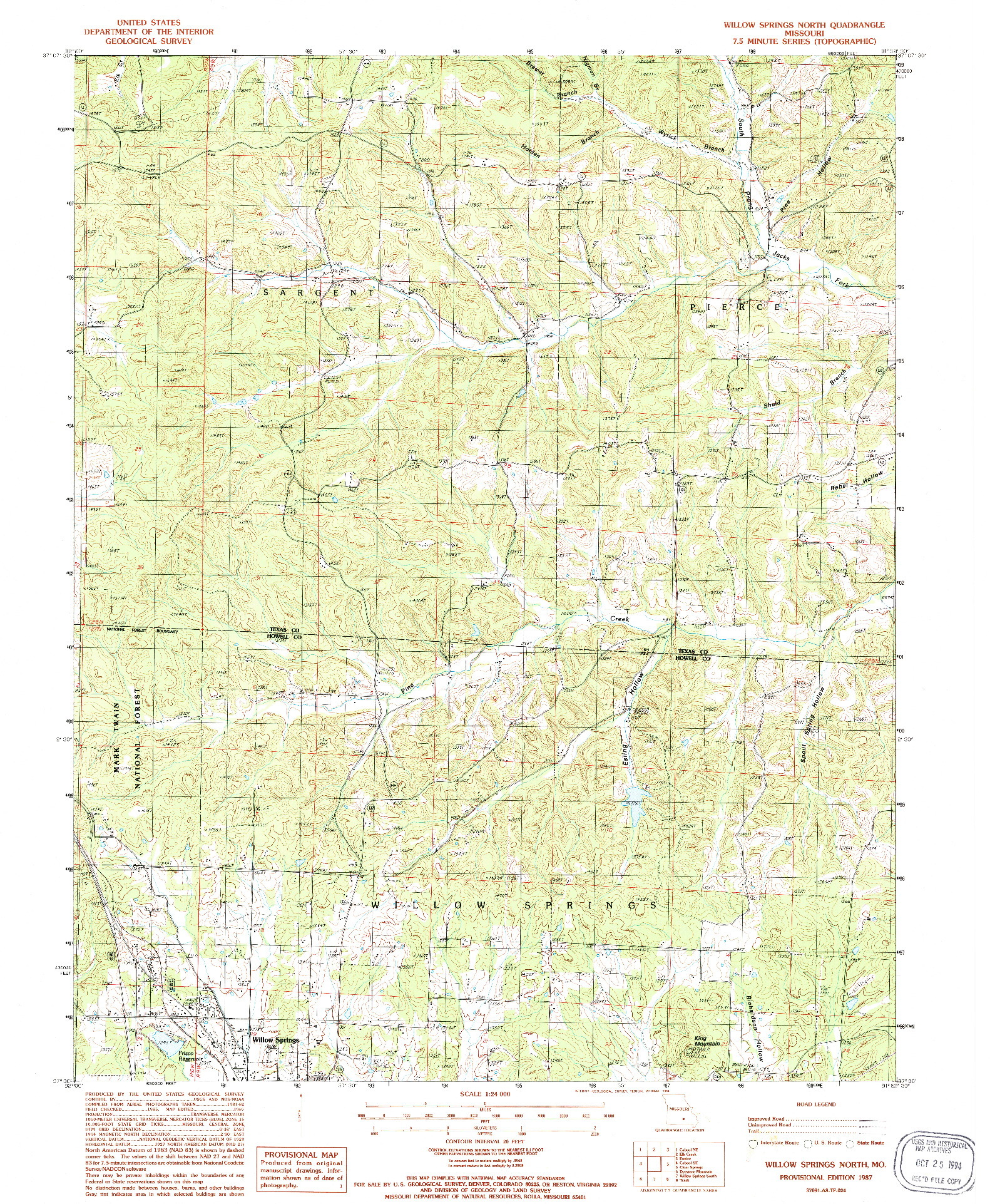 USGS 1:24000-SCALE QUADRANGLE FOR WILLOW SPRINGS NORTH, MO 1987