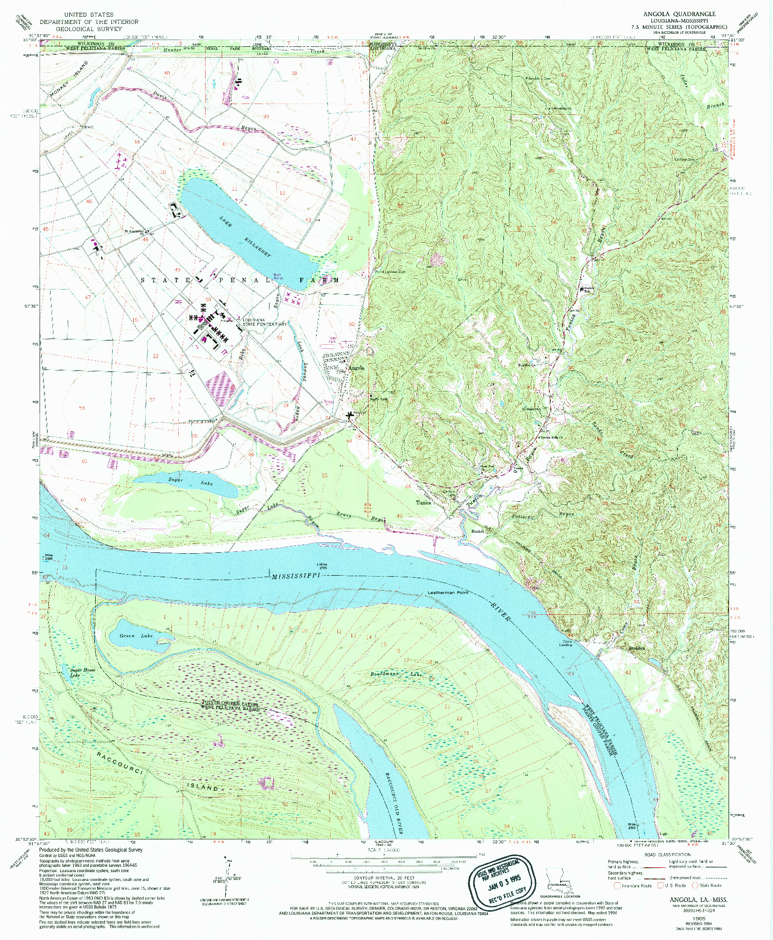USGS 1:24000-SCALE QUADRANGLE FOR ANGOLA, LA 1965