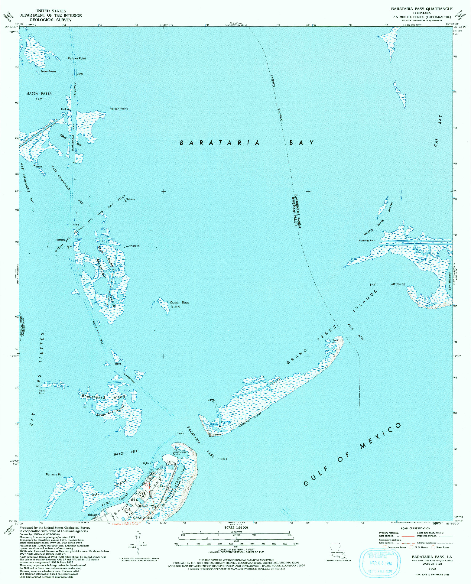 USGS 1:24000-SCALE QUADRANGLE FOR BARATARIA PASS, LA 1993