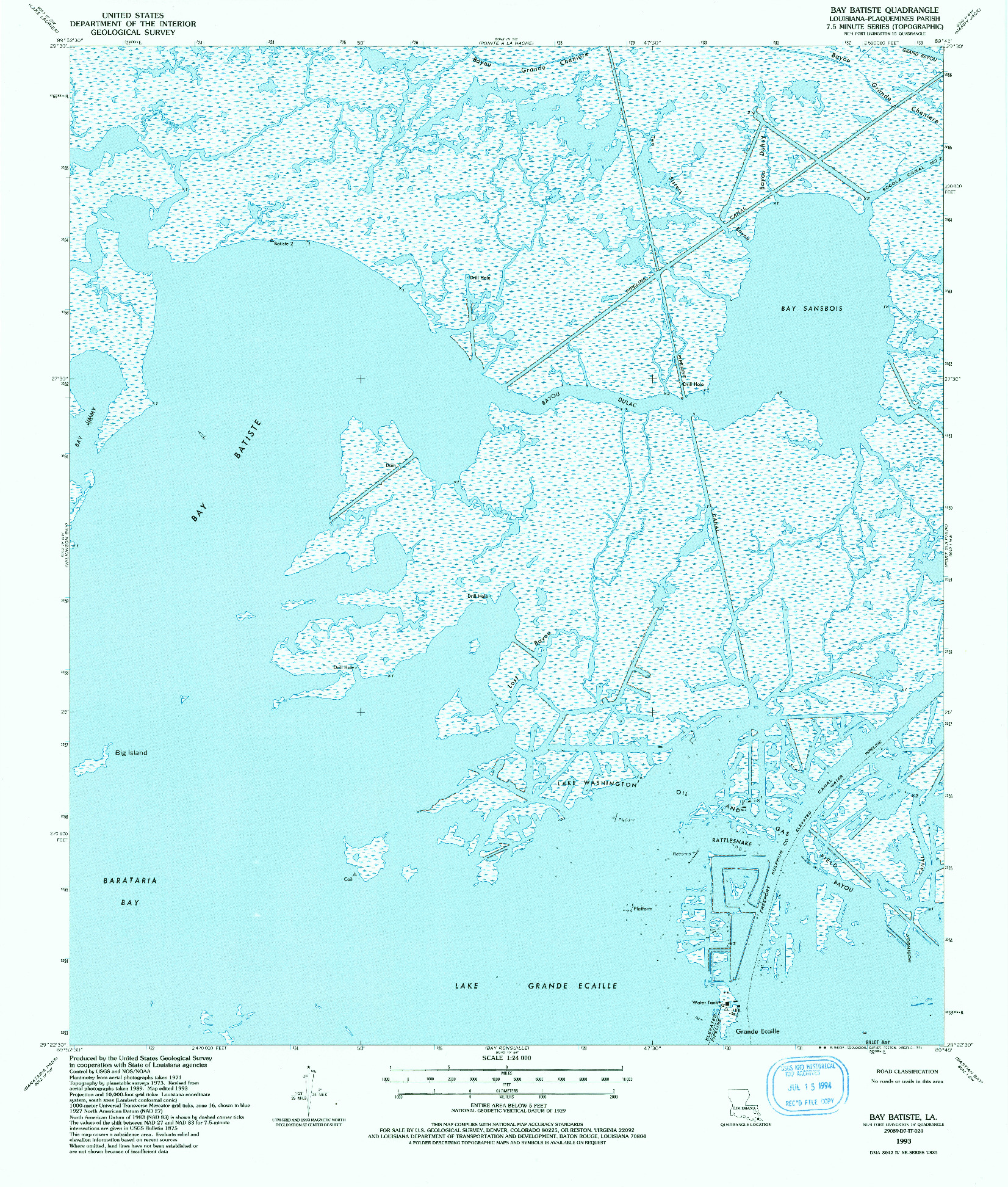USGS 1:24000-SCALE QUADRANGLE FOR BAY BATISTE, LA 1993