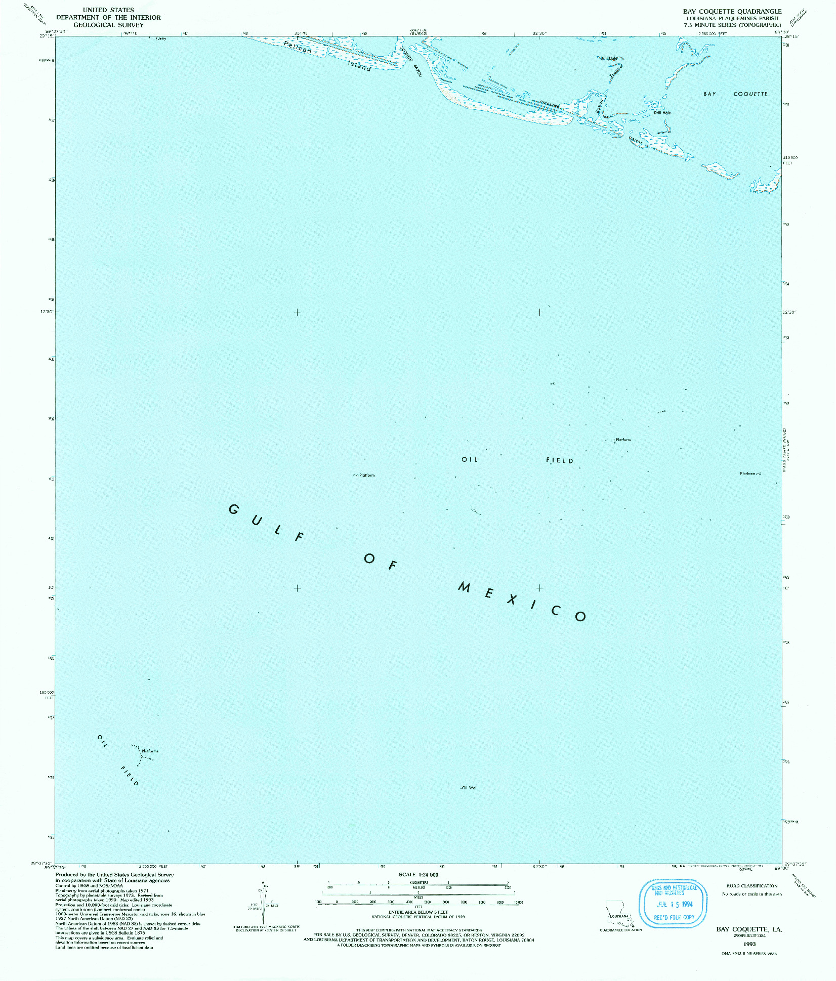 USGS 1:24000-SCALE QUADRANGLE FOR BAY COQUETTE, LA 1993