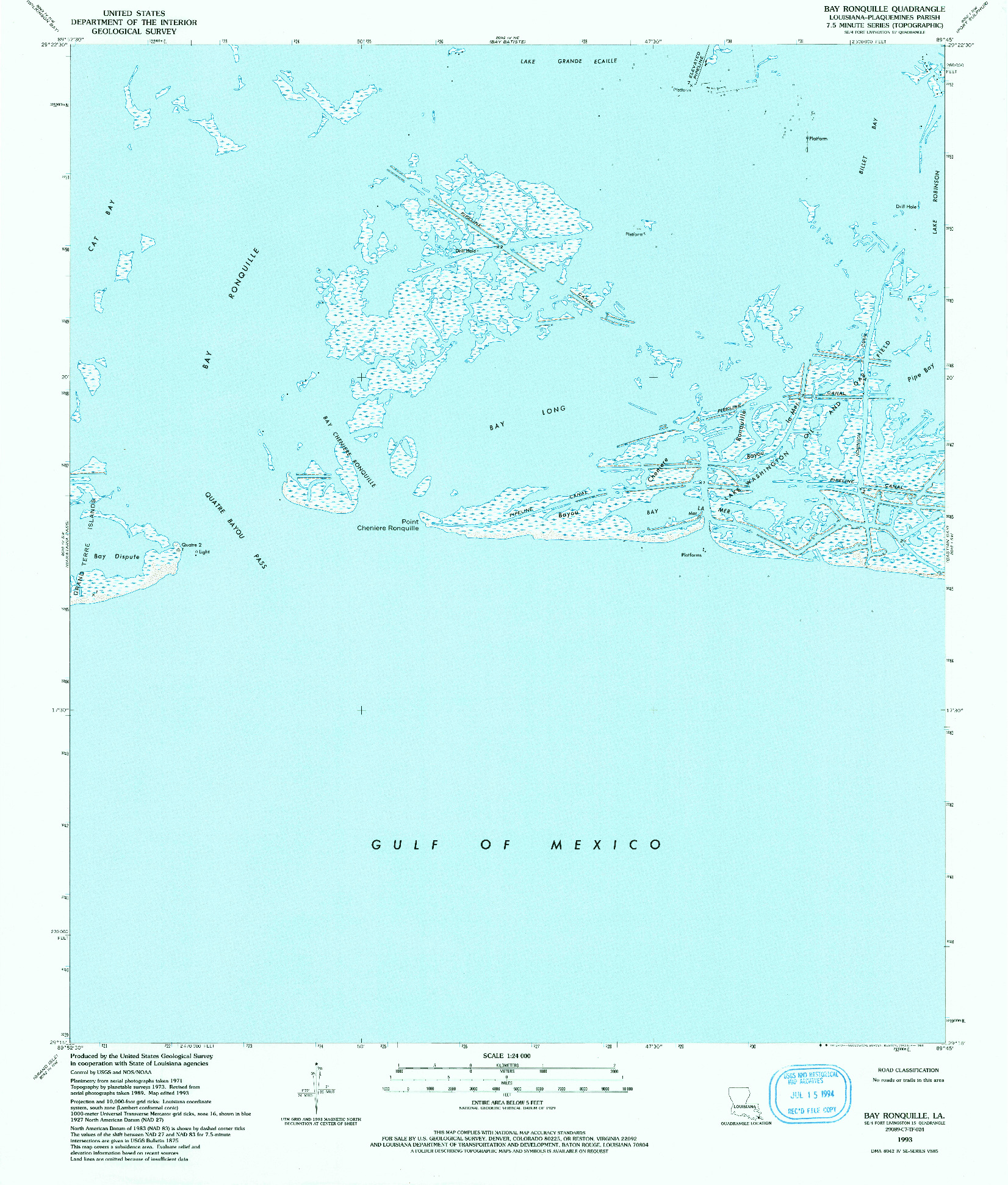 USGS 1:24000-SCALE QUADRANGLE FOR BAY RONQUILLE, LA 1993