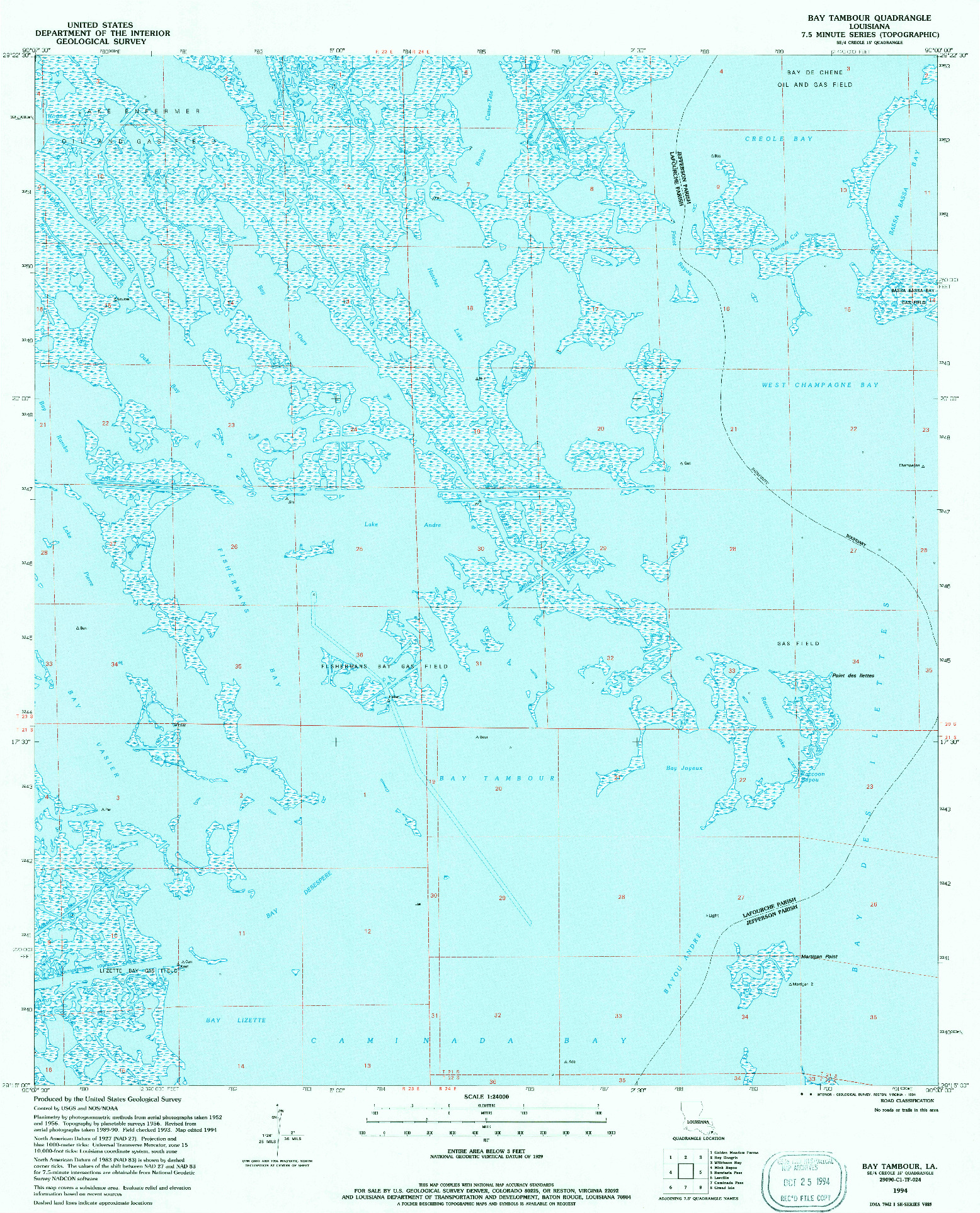 USGS 1:24000-SCALE QUADRANGLE FOR BAY TAMBOUR, LA 1994
