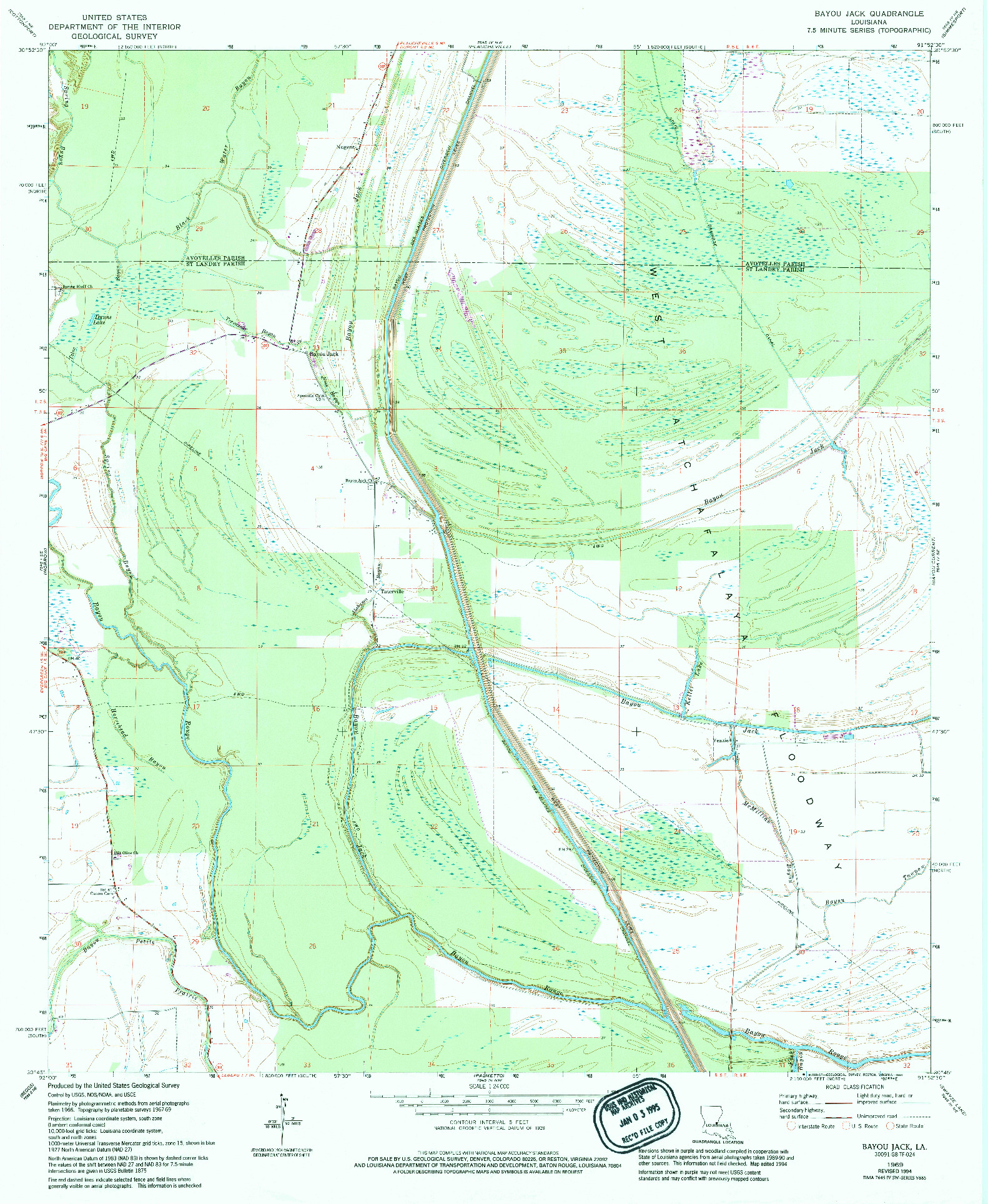 USGS 1:24000-SCALE QUADRANGLE FOR BAYOU JACK, LA 1969