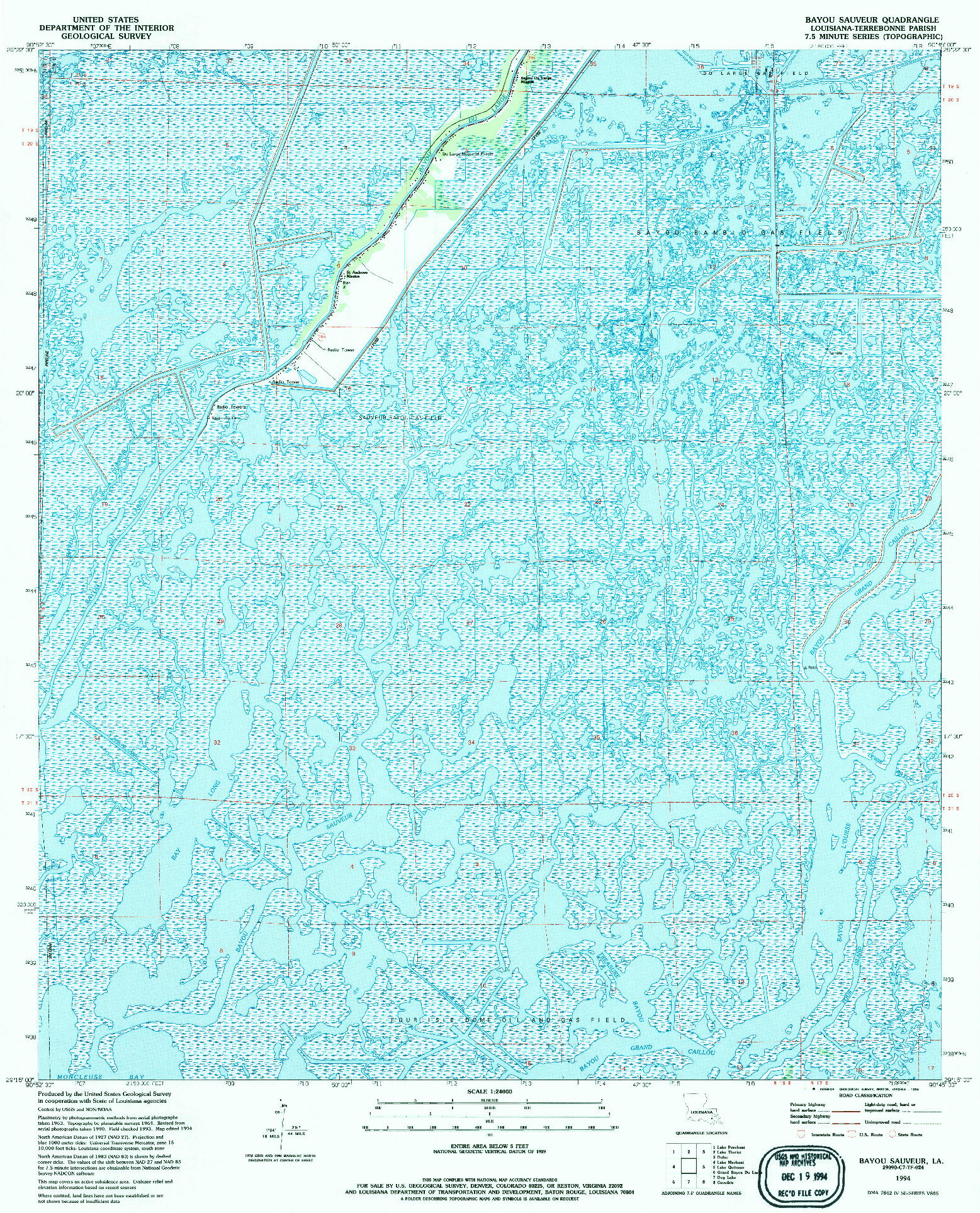 USGS 1:24000-SCALE QUADRANGLE FOR BAYOU SAUVEUR, LA 1994