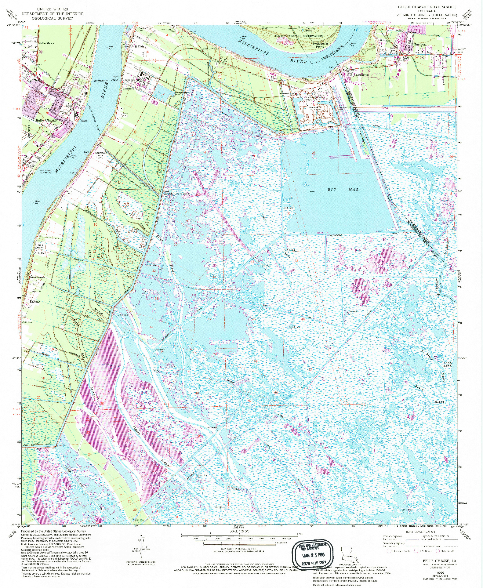 USGS 1:24000-SCALE QUADRANGLE FOR BELLE CHASSE, LA 1966