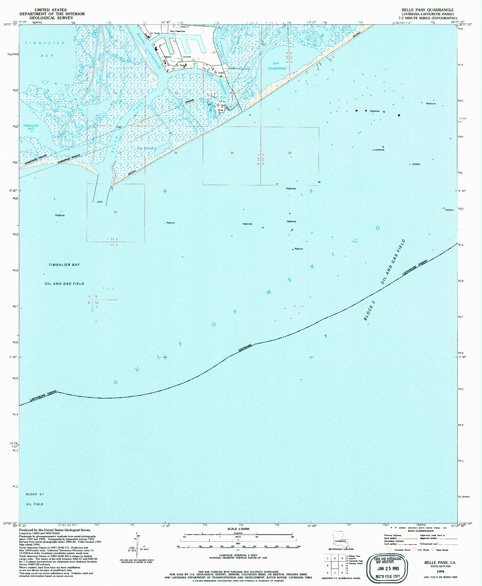 USGS 1:24000-SCALE QUADRANGLE FOR BELLE PASS, LA 1994