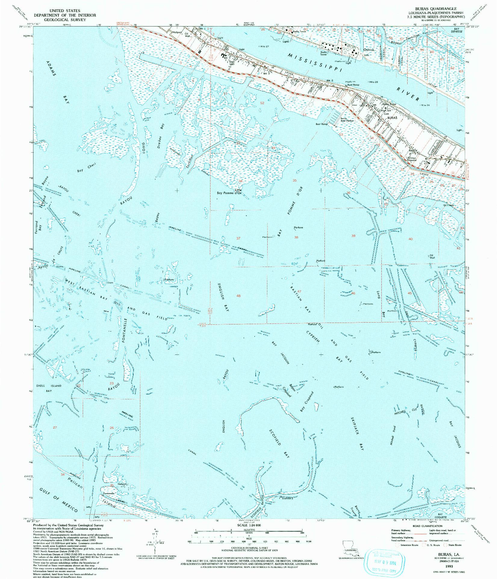 USGS 1:24000-SCALE QUADRANGLE FOR BURAS, LA 1993