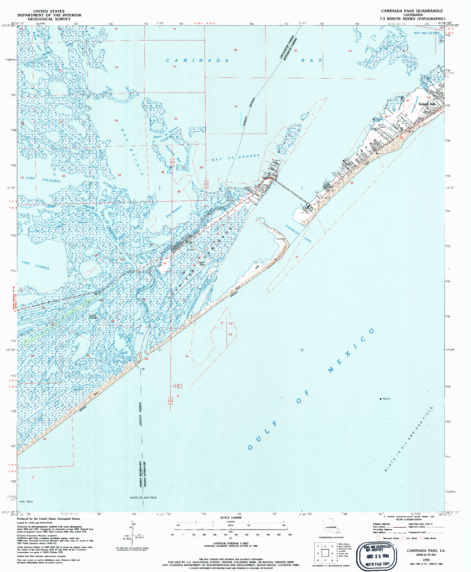 USGS 1:24000-SCALE QUADRANGLE FOR CAMINADA PASS, LA 1994