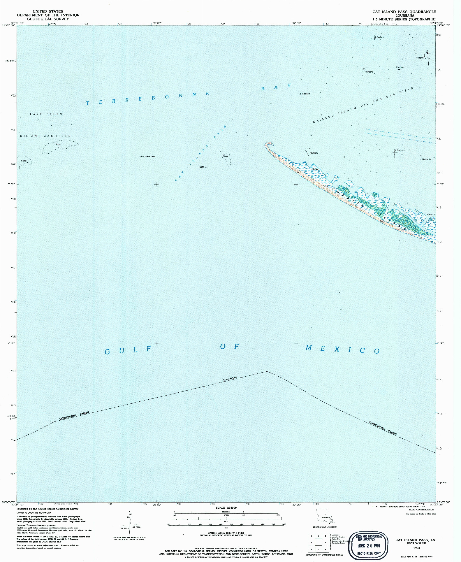USGS 1:24000-SCALE QUADRANGLE FOR CAT ISLAND PASS, LA 1994