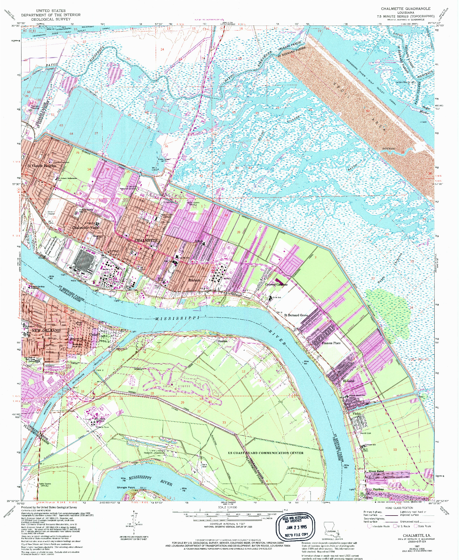 USGS 1:24000-SCALE QUADRANGLE FOR CHALMETTE, LA 1967