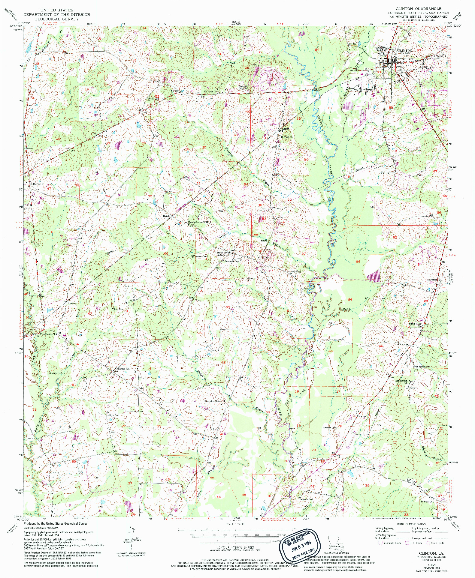 USGS 1:24000-SCALE QUADRANGLE FOR CLINTON, LA 1954