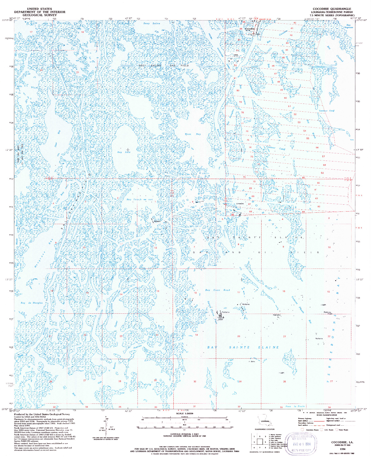 USGS 1:24000-SCALE QUADRANGLE FOR COCODRIE, LA 1994