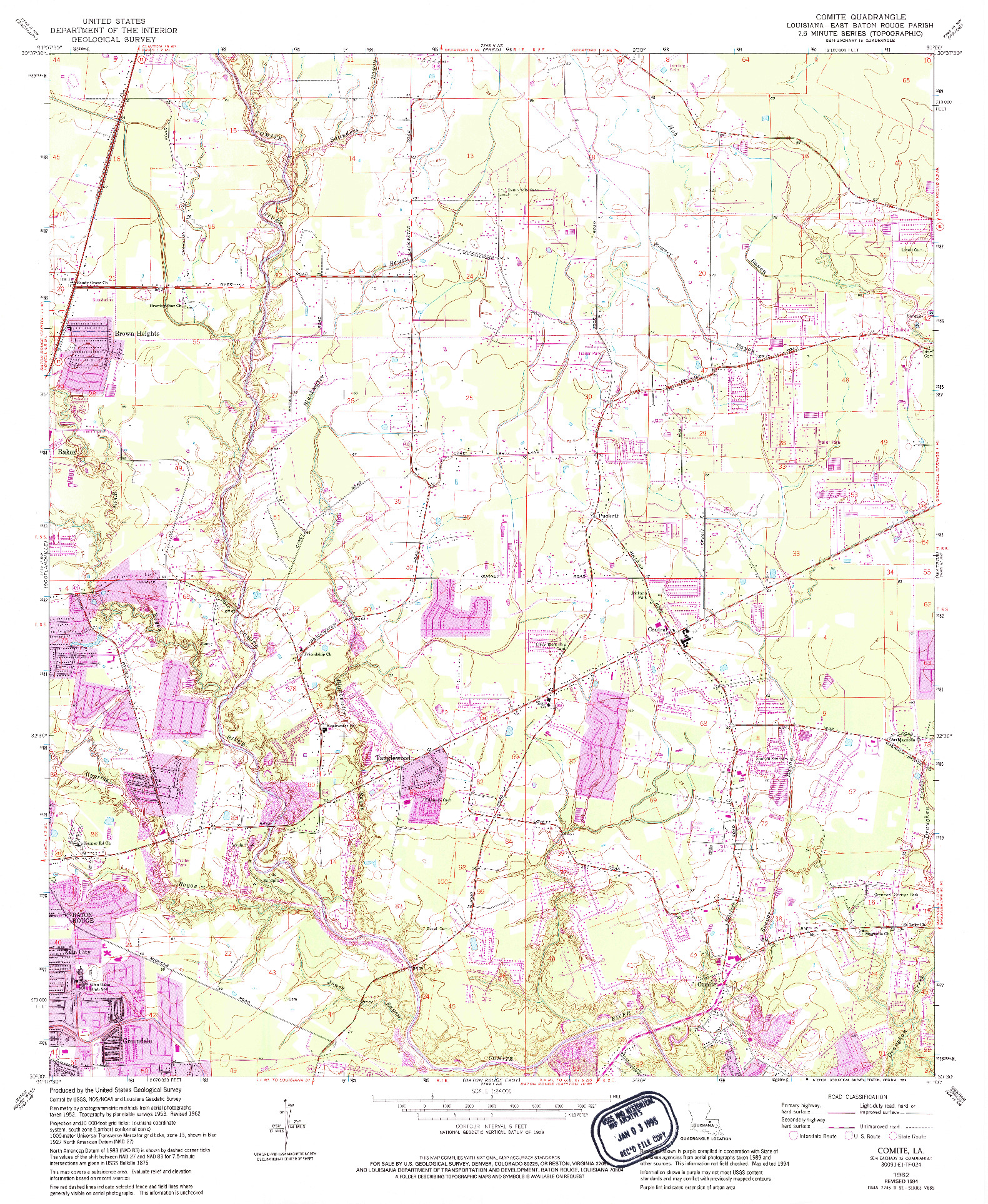 USGS 1:24000-SCALE QUADRANGLE FOR COMITE, LA 1962