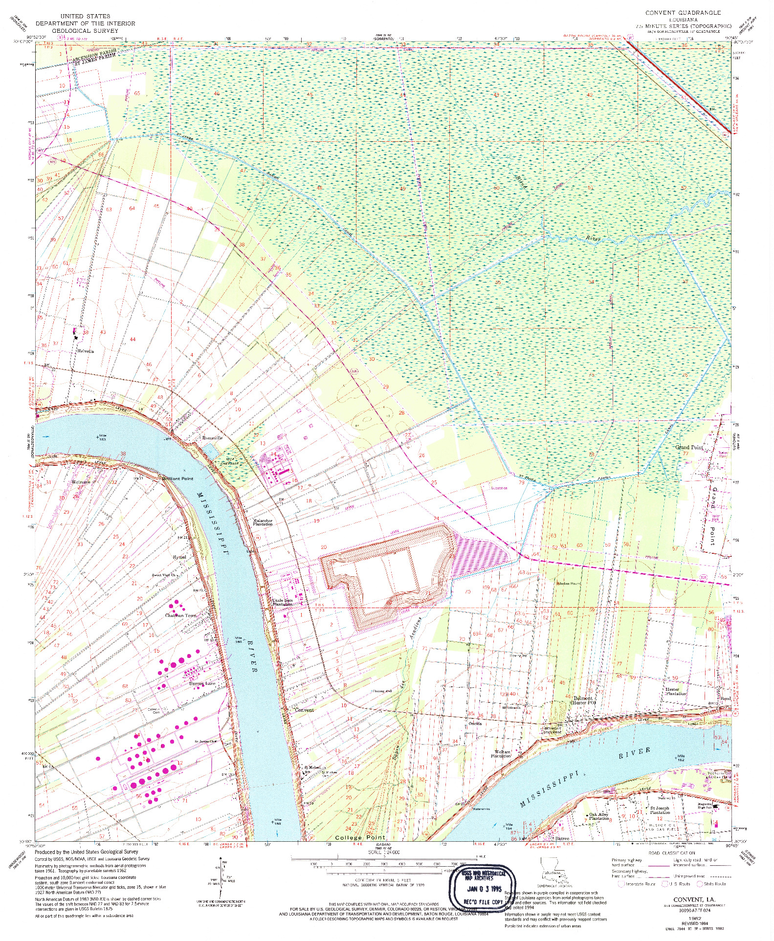 USGS 1:24000-SCALE QUADRANGLE FOR CONVENT, LA 1962