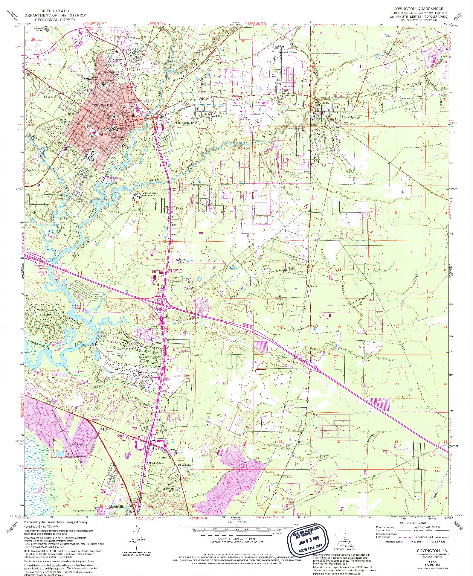 USGS 1:24000-SCALE QUADRANGLE FOR COVINGTON, LA 1968