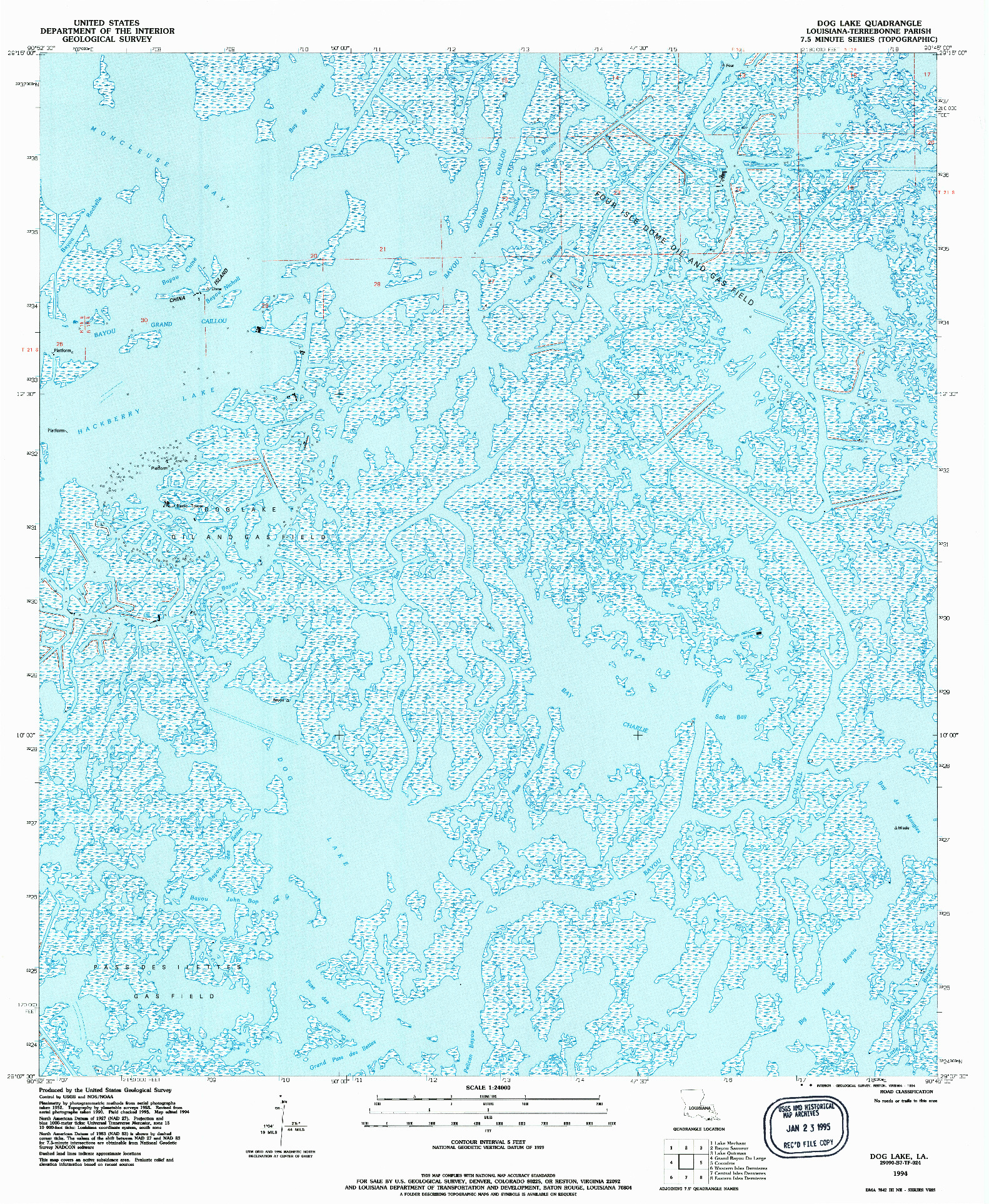 USGS 1:24000-SCALE QUADRANGLE FOR DOG LAKE, LA 1994