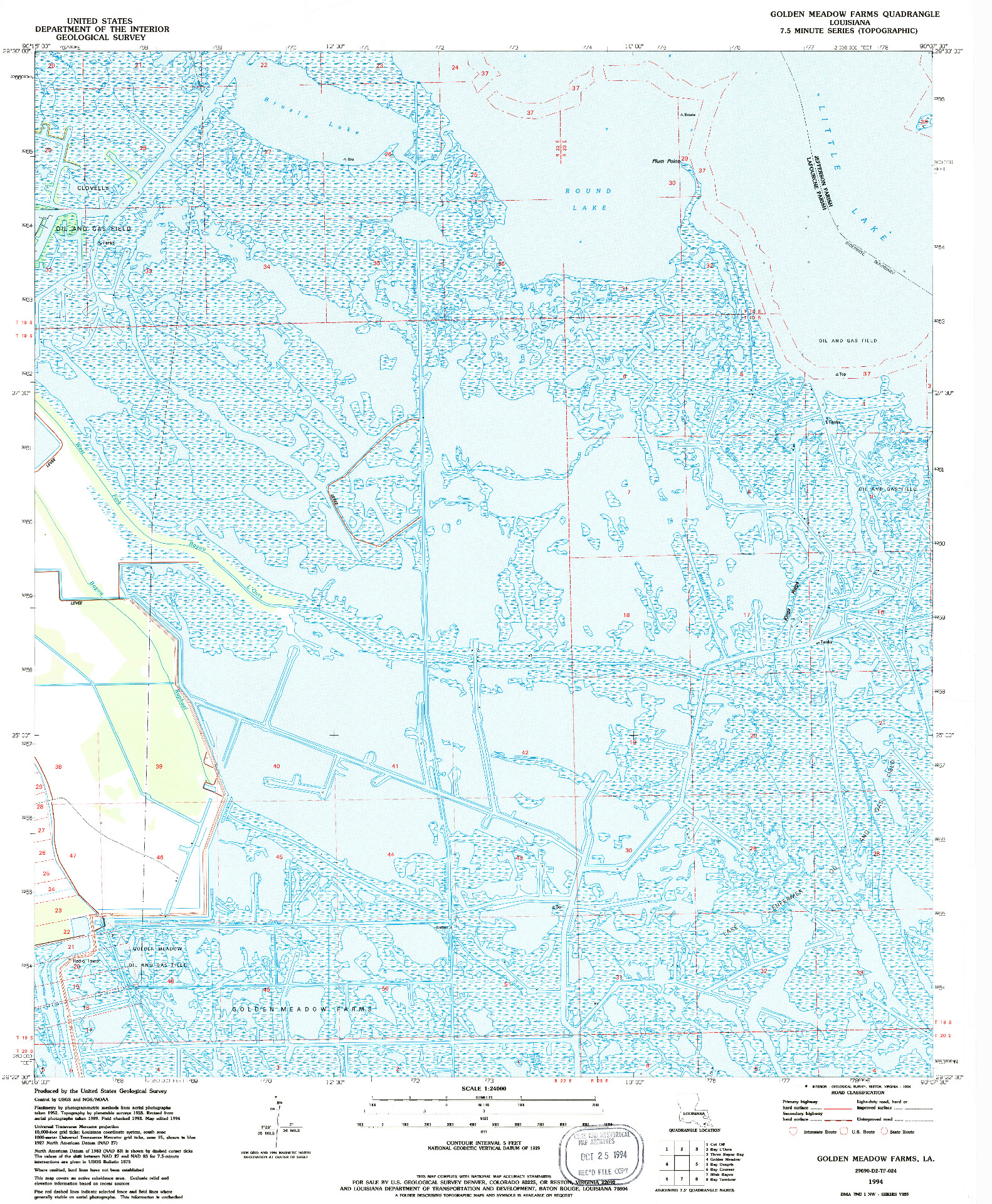 USGS 1:24000-SCALE QUADRANGLE FOR GOLDEN MEADOW FARMS, LA 1994