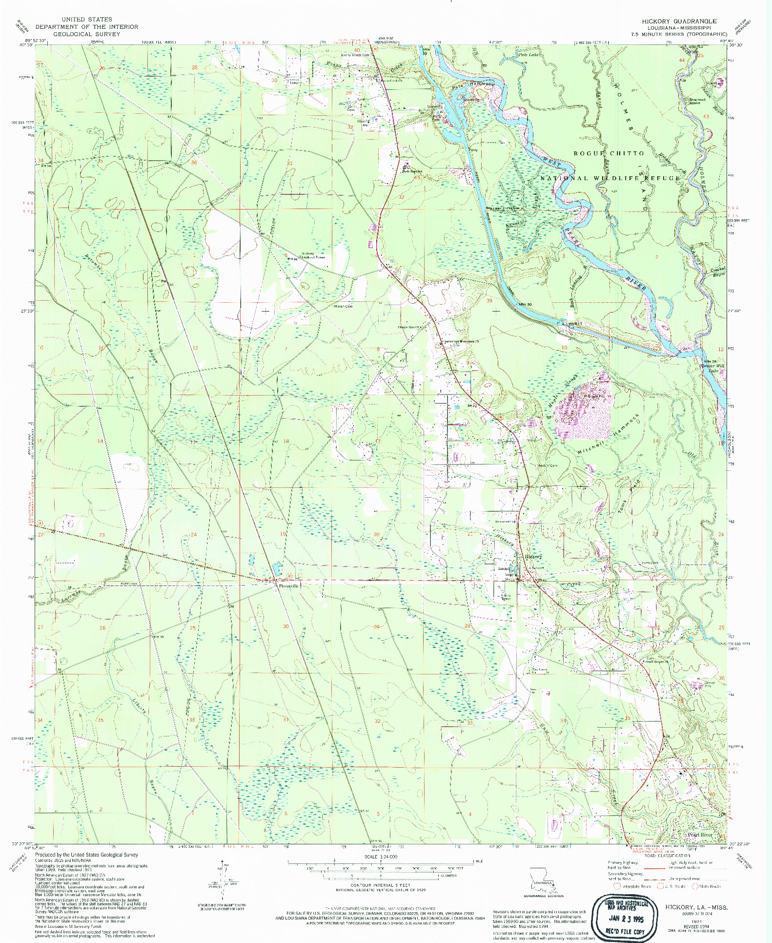 USGS 1:24000-SCALE QUADRANGLE FOR HICKORY, LA 1971