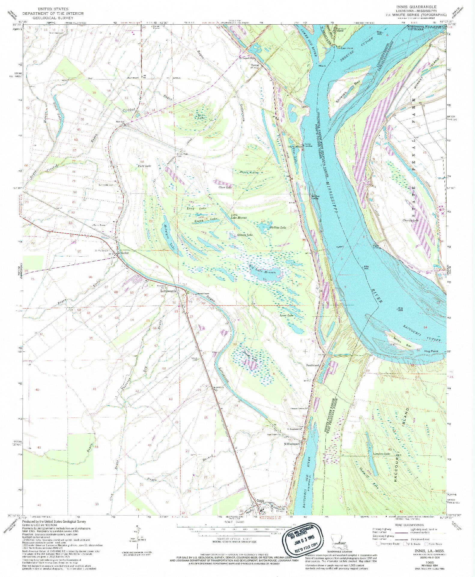 USGS 1:24000-SCALE QUADRANGLE FOR INNIS, LA 1965