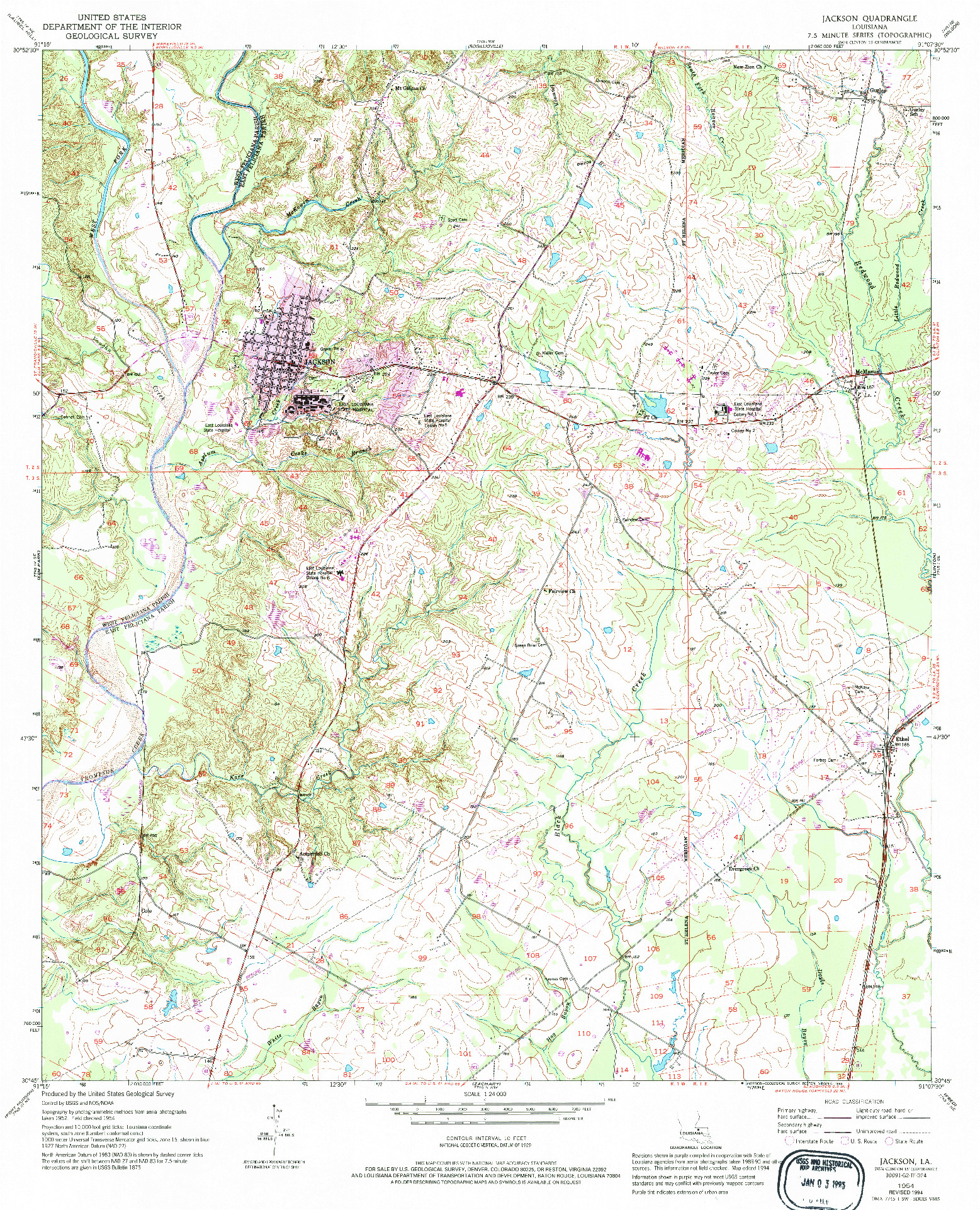 USGS 1:24000-SCALE QUADRANGLE FOR JACKSON, LA 1954