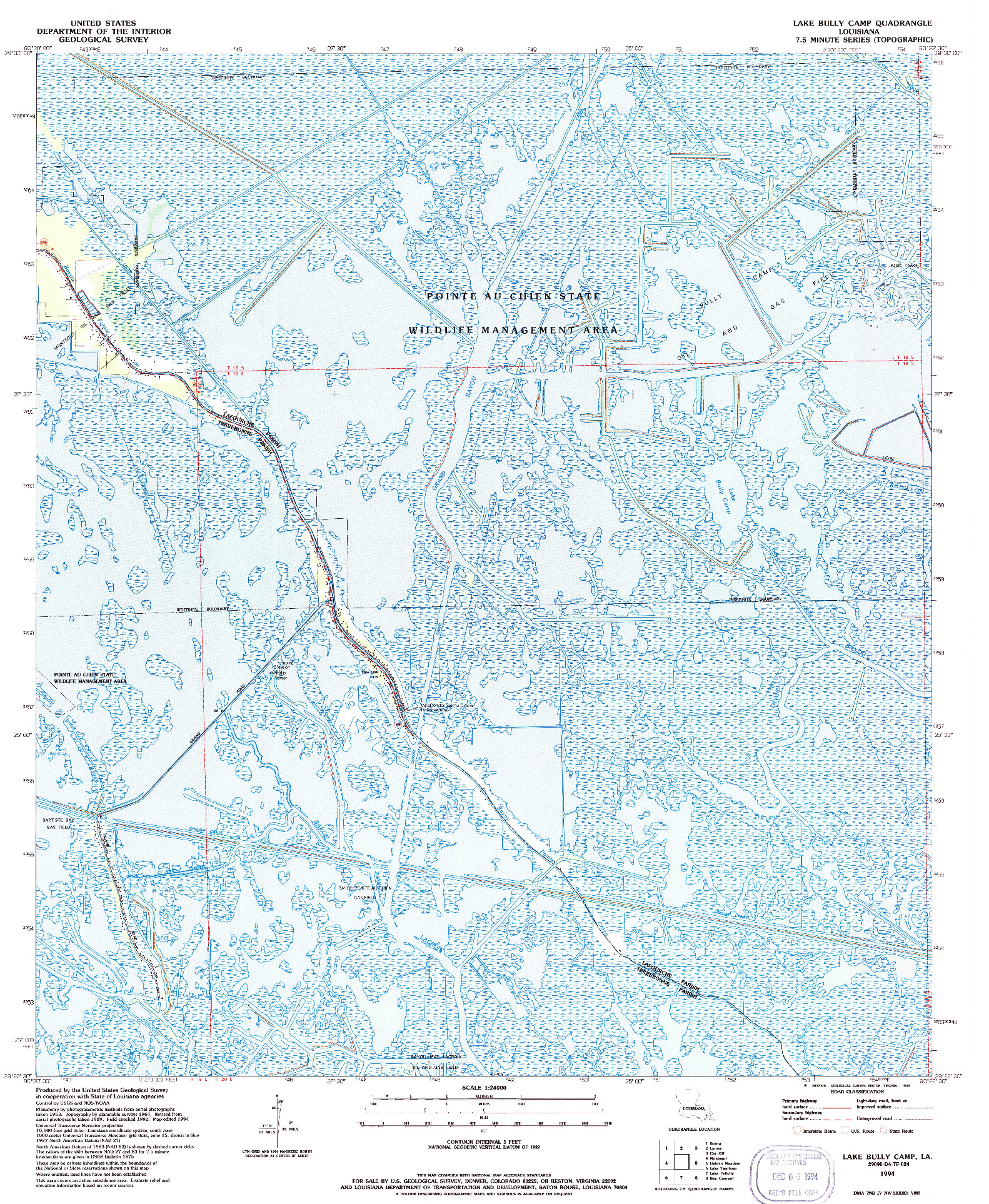 USGS 1:24000-SCALE QUADRANGLE FOR LAKE BULLY CAMP, LA 1994
