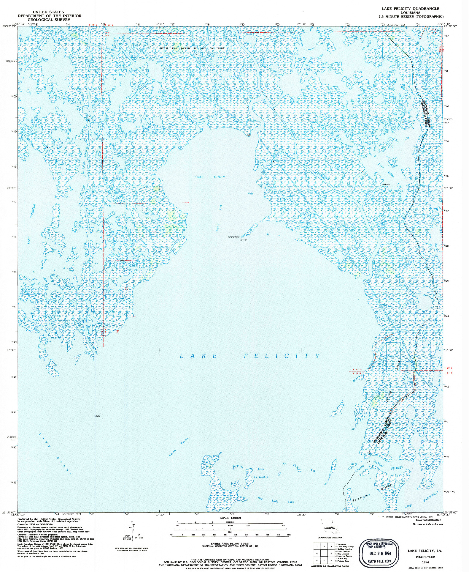 USGS 1:24000-SCALE QUADRANGLE FOR LAKE FELICITY, LA 1994