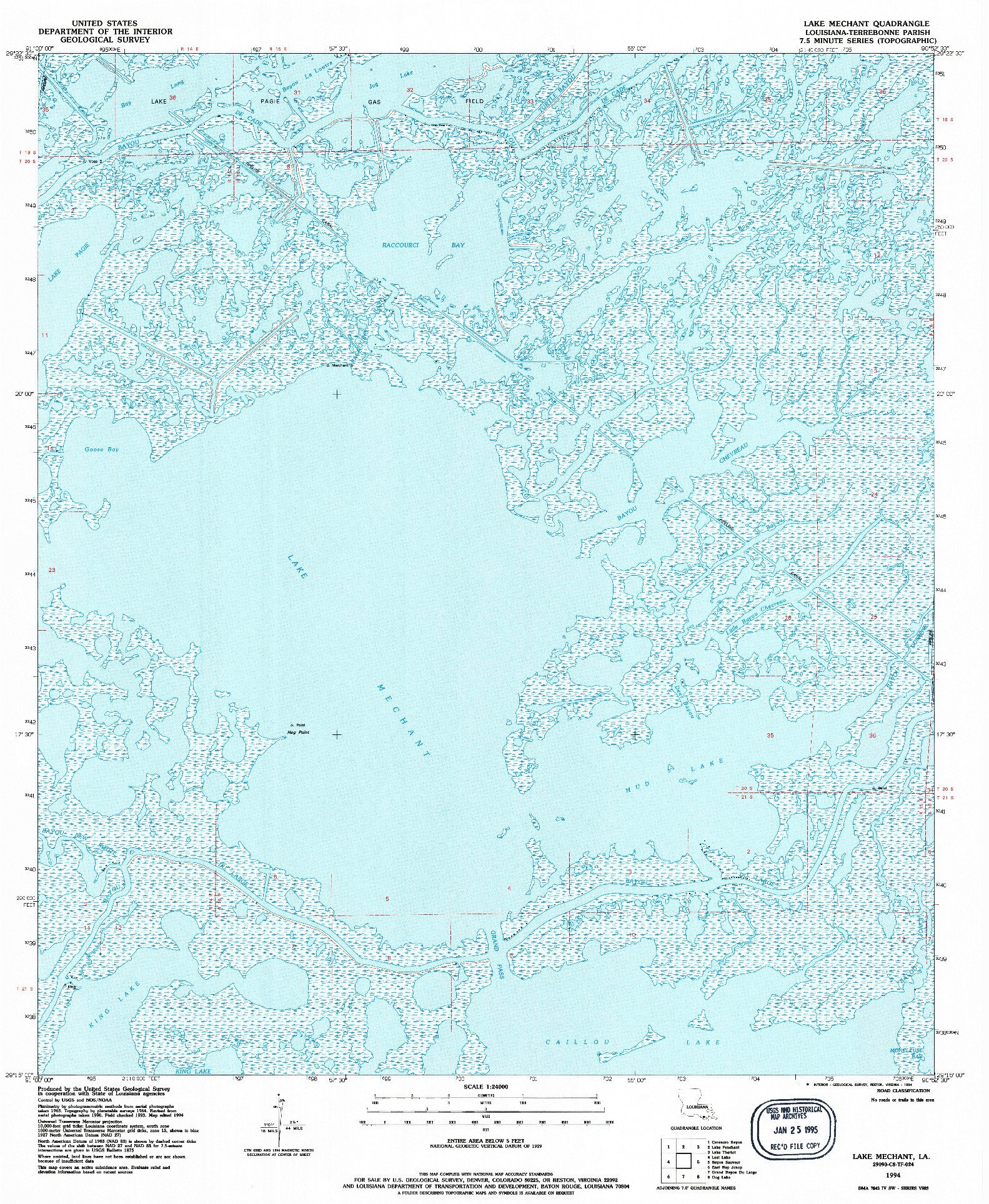 USGS 1:24000-SCALE QUADRANGLE FOR LAKE MECHANT, LA 1994