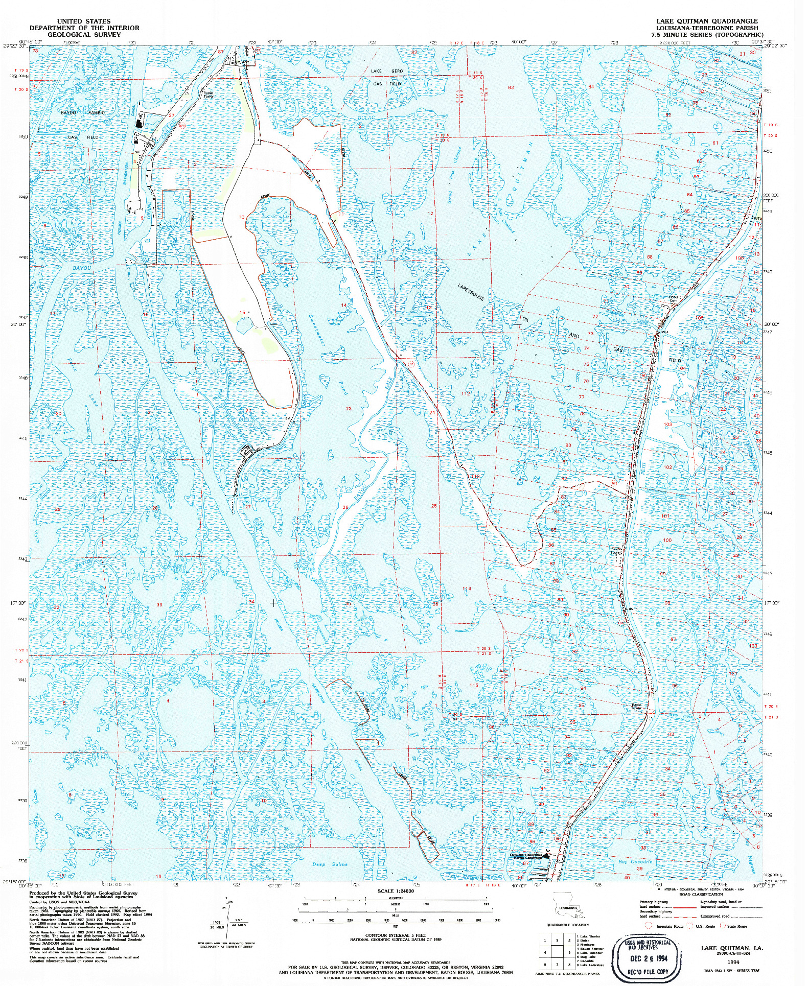 USGS 1:24000-SCALE QUADRANGLE FOR LAKE QUITMAN, LA 1994