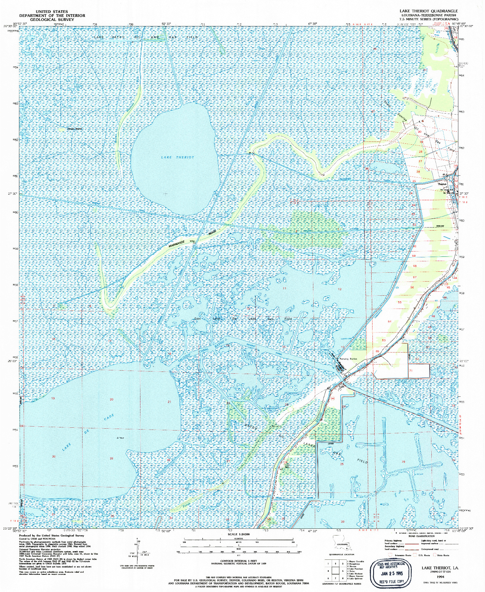 USGS 1:24000-SCALE QUADRANGLE FOR LAKE THERIOT, LA 1994