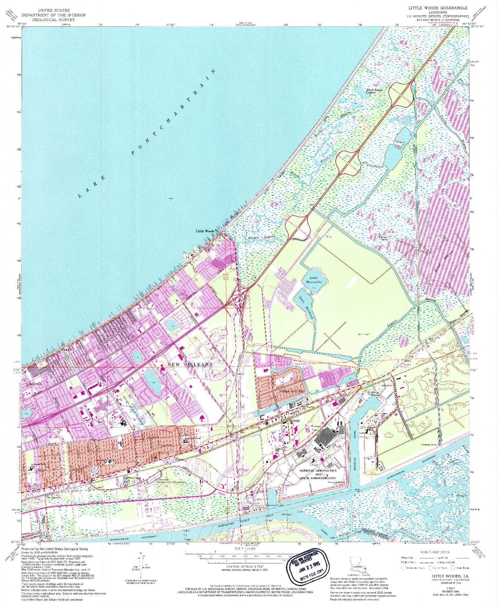 USGS 1:24000-SCALE QUADRANGLE FOR LITTLE WOODS, LA 1967